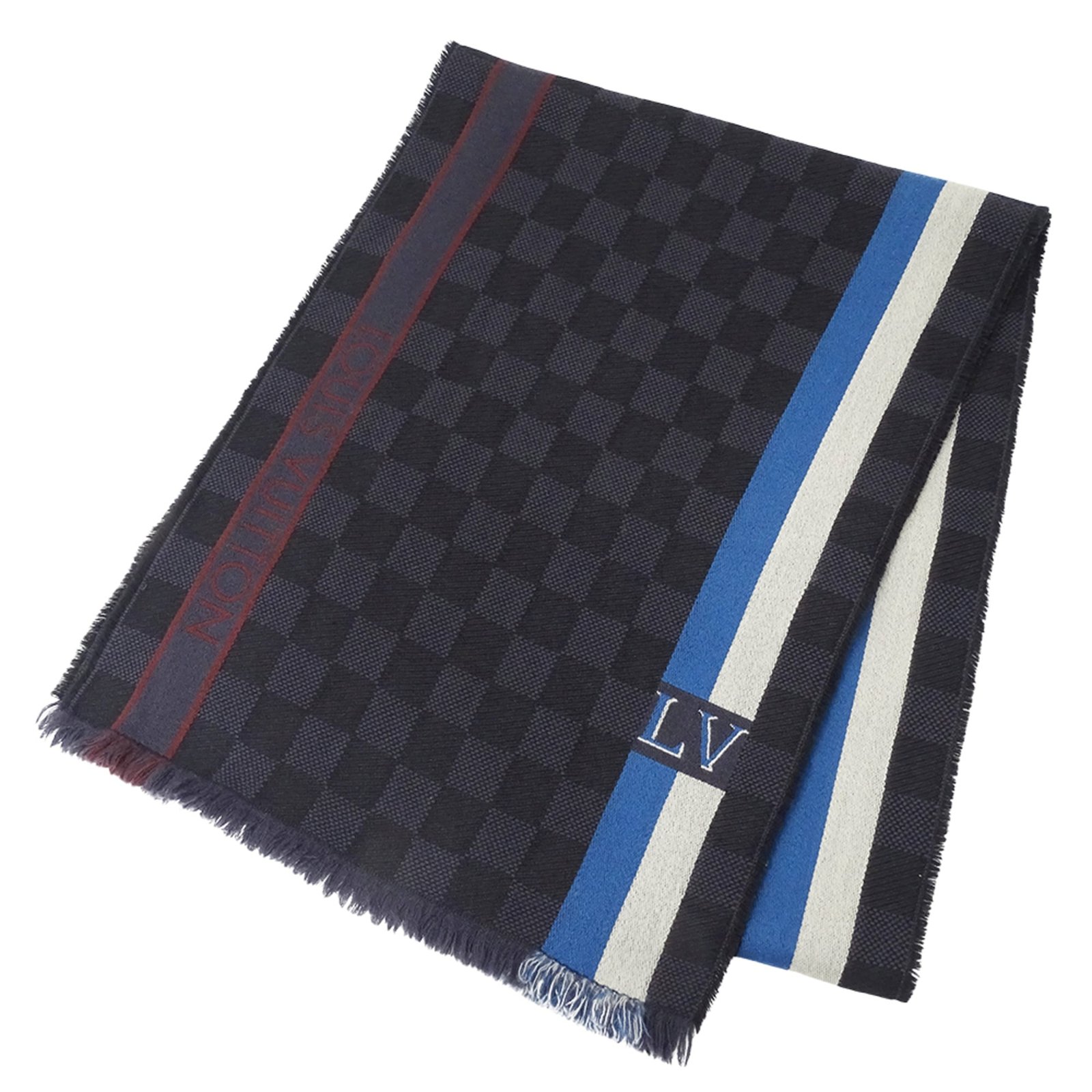 Louis Vuitton Men’s Damier Echarpe Messager Wool Anthracite Scarf M70339 Black/Blue
