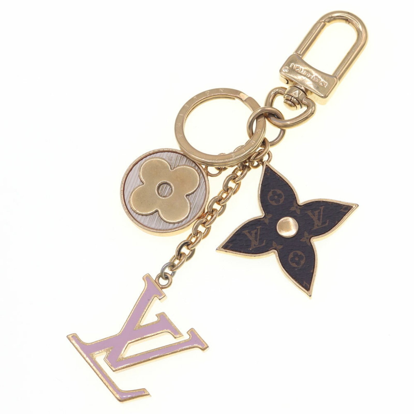 Louis Vuitton Porte-ClÃ©s Spring Street Keychain M69008 Gold and Pink Metal Bag Charm Key Ring LV Flower Women’s LOUIS VUITTON