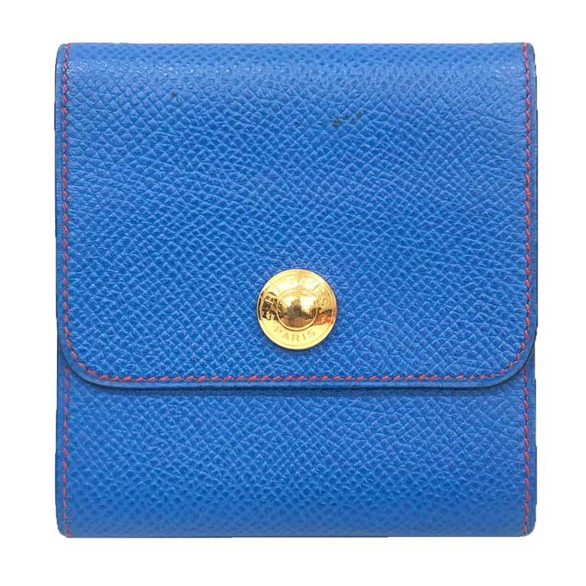 HERMES Memo Ajif Ajidef Adejif Sticky Notes Post-it Case Leather Blue