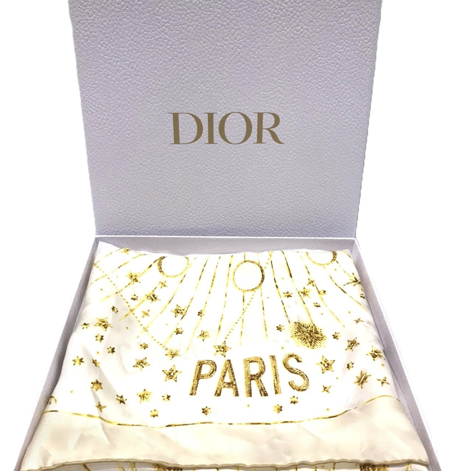 Christian Dior Dior 70 Square Scarf Astral White Gold Silk DIOR