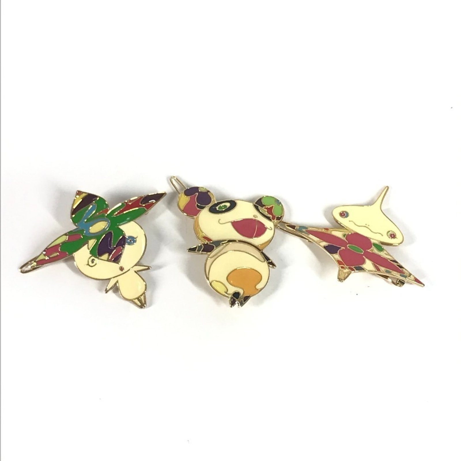 LOUIS VUITTON M92595 Takashi Murakami Panda Onion Head Flower Hat Man Hairpin 3-Piece Set, Metal Barrette, Unisex, Multicolor