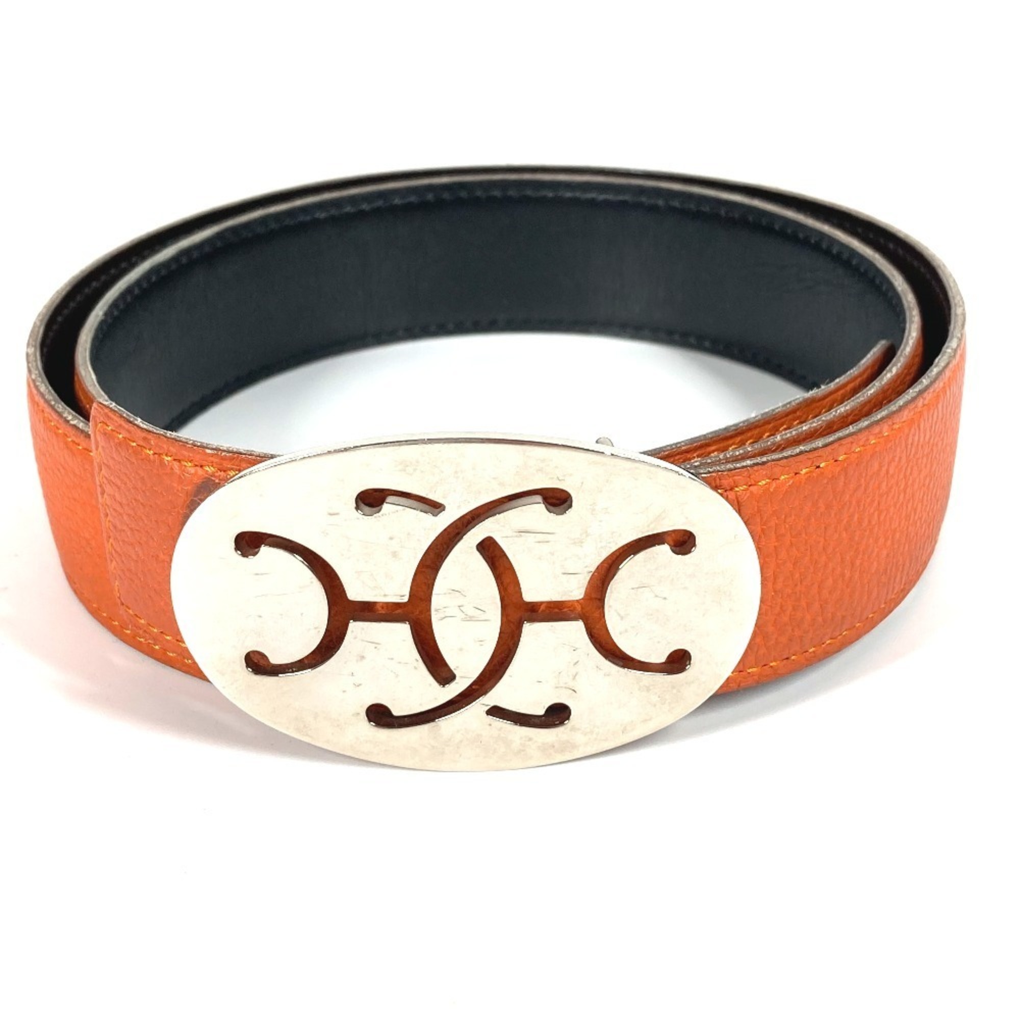 HERMES Double H Logo Buckle Belt for Bottoms, Leather, Orange, Men and Women