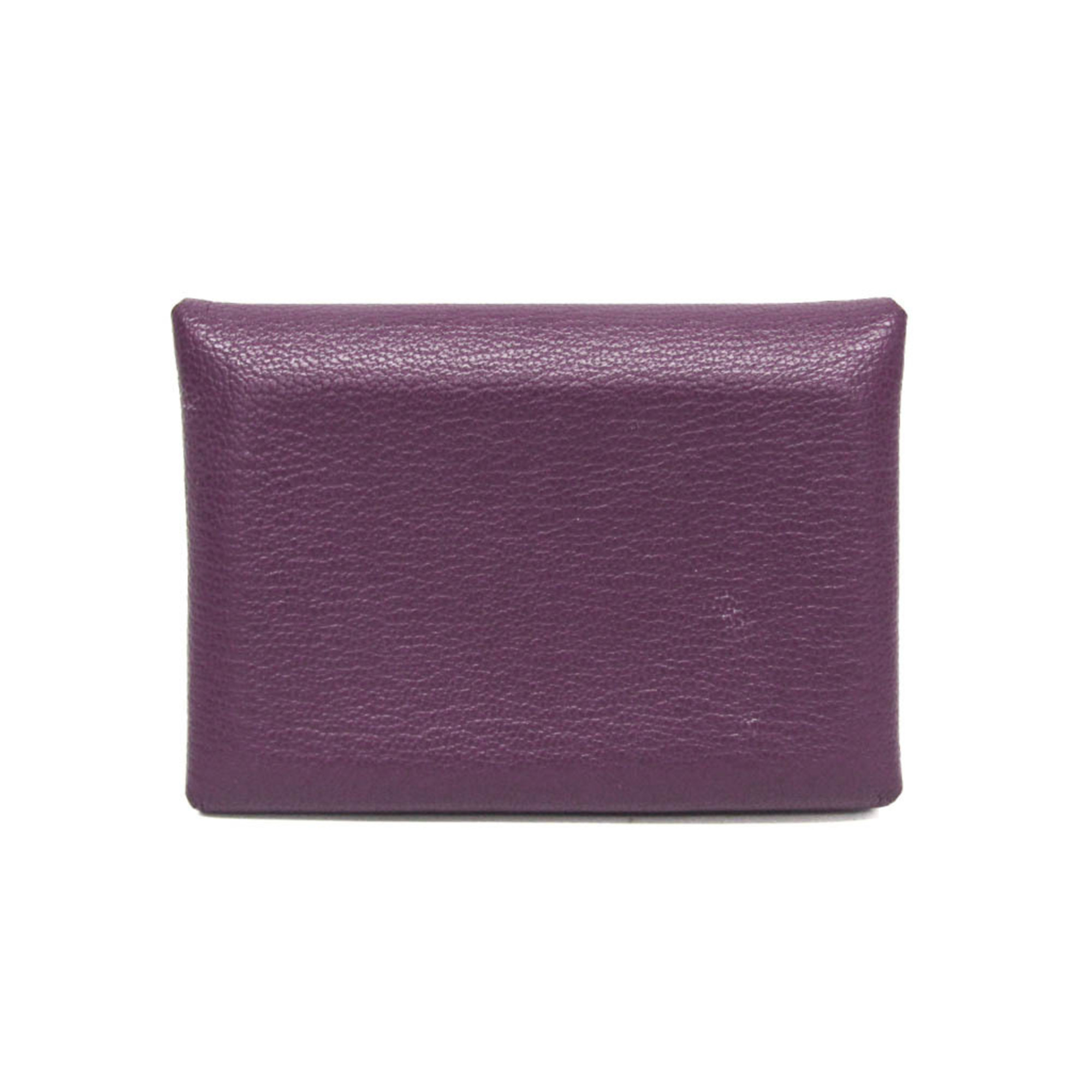 Hermes Calvi Duo Chevre Leather Card Case Purple