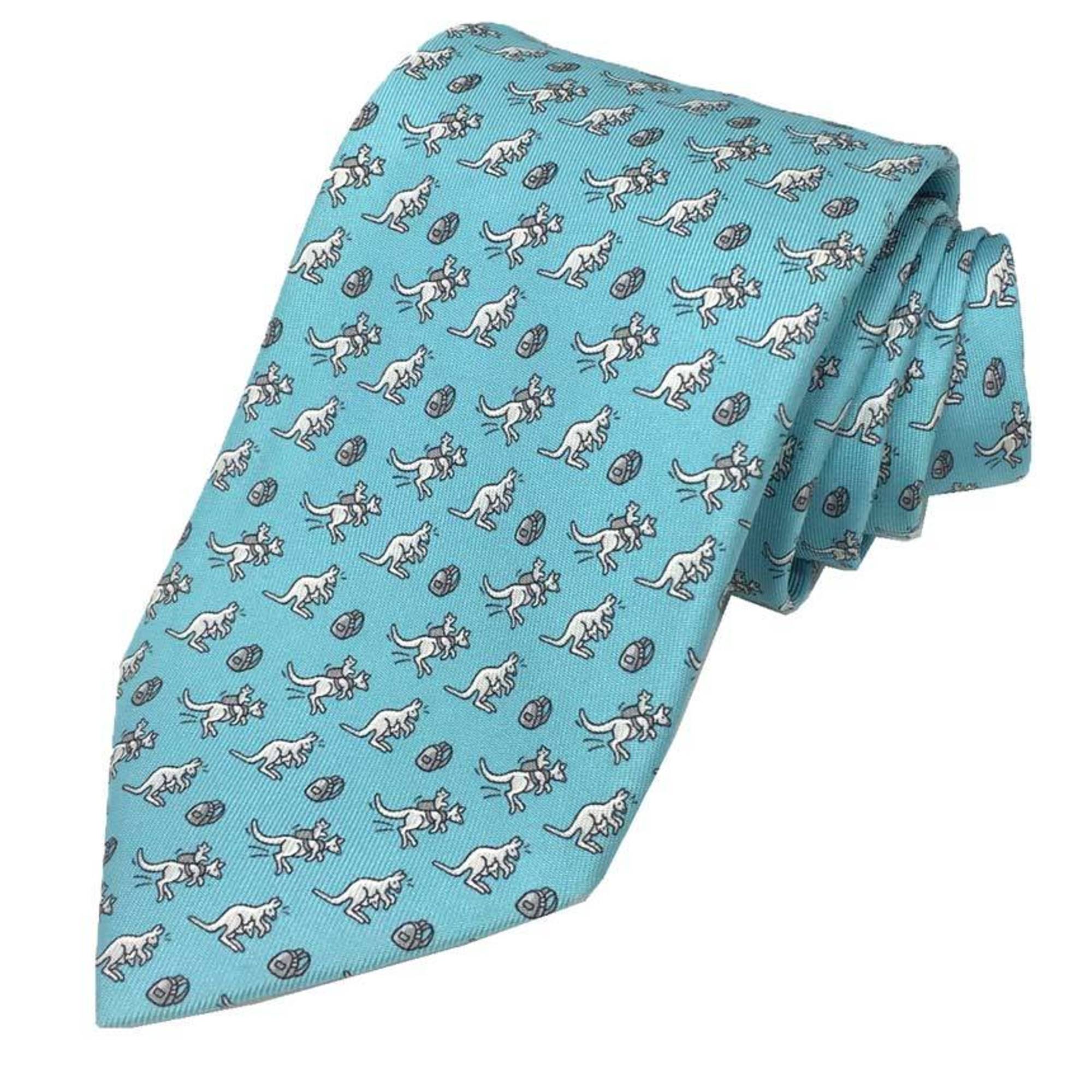 Hermes HERMES Tie Kangaroo 100% Silk Turquoise Men’s