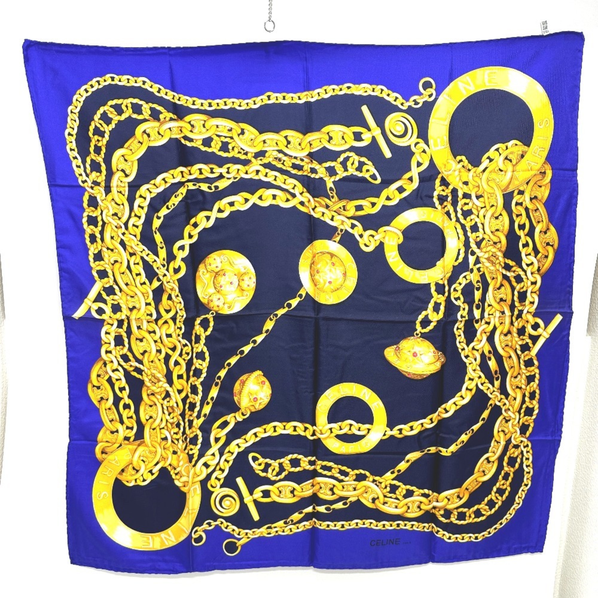 CELINE Large Vintage Silk Scarf with Jewelry Motif, Purple, for Women