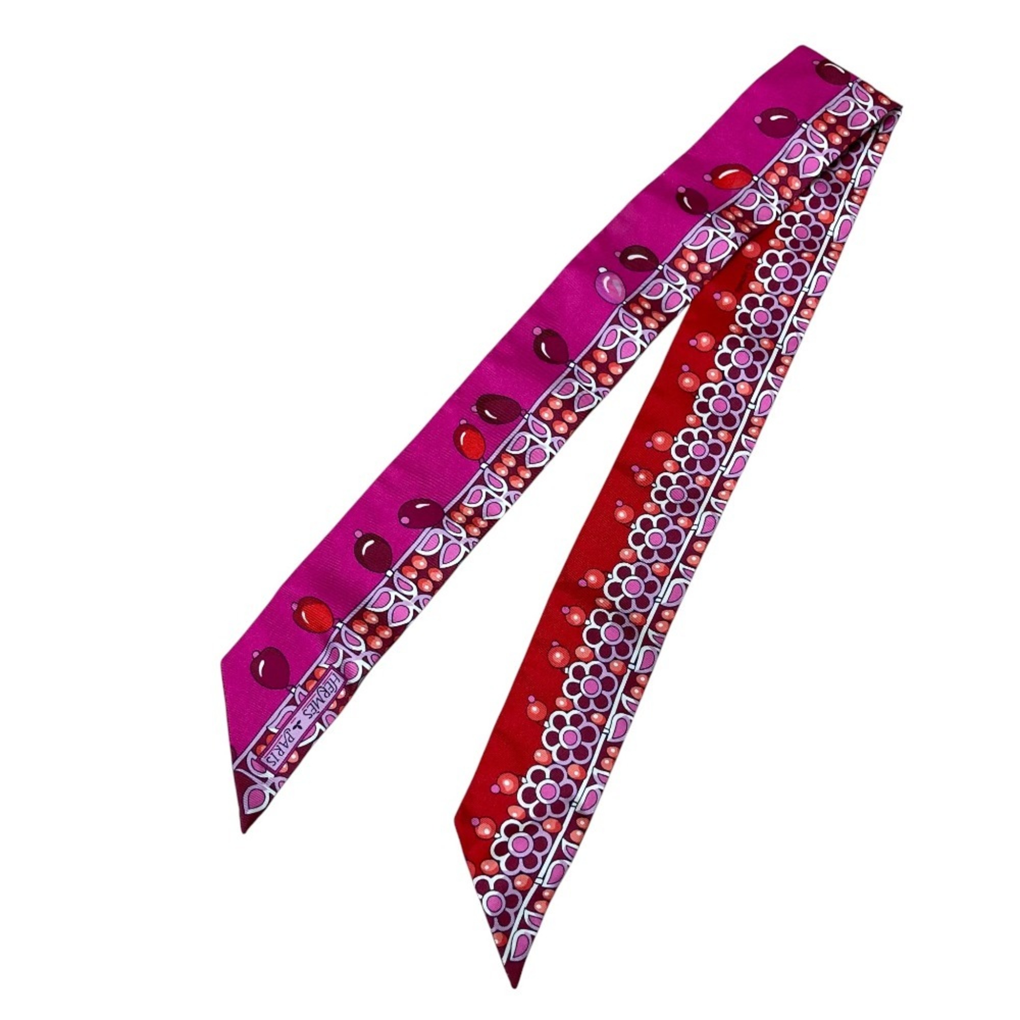 HERMES Maharaja’s Accessory Silk Twilly Scarf, Pink and Red, Women’s