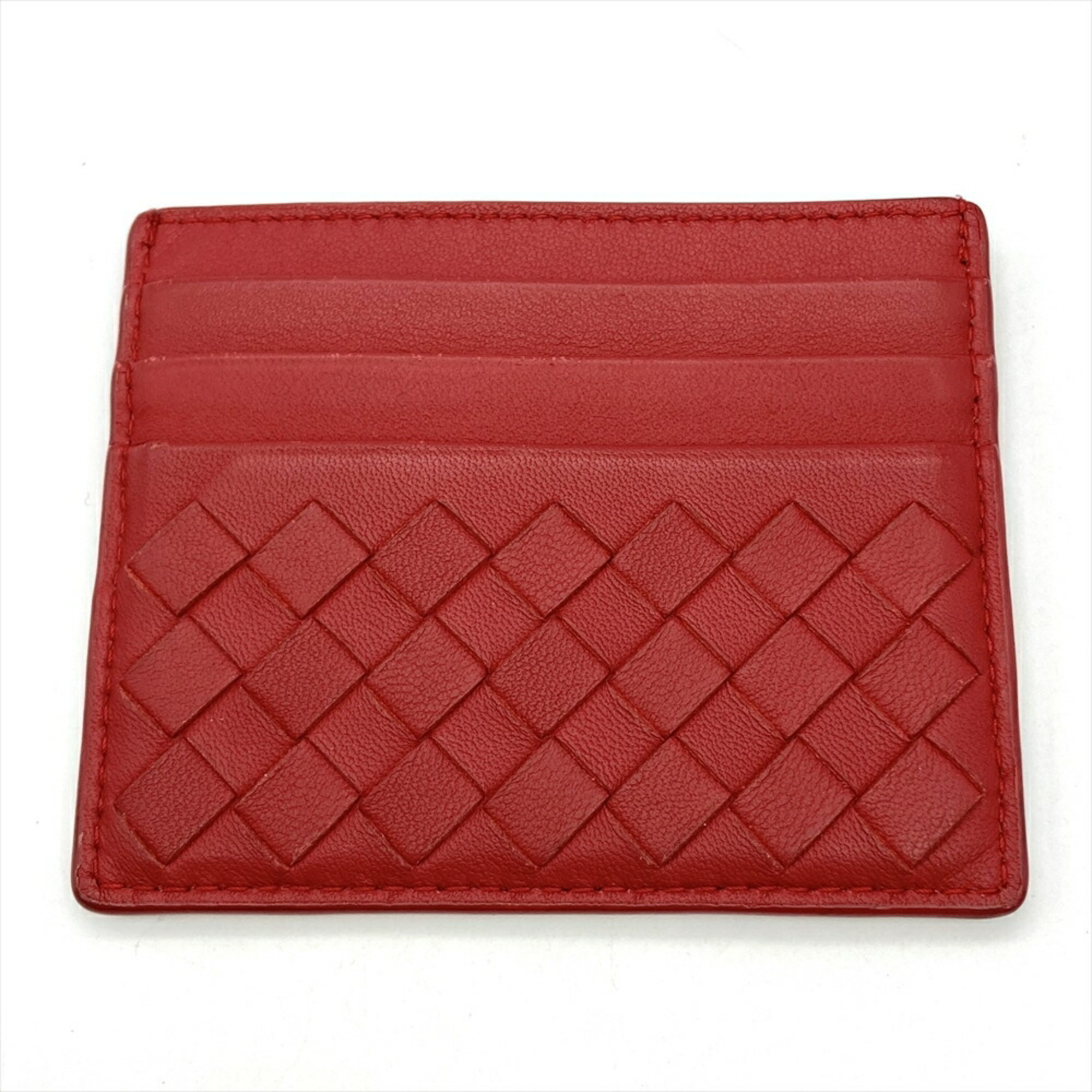 BOTTEGA VENETA Intrecciato Card Case Leather Red Unisex