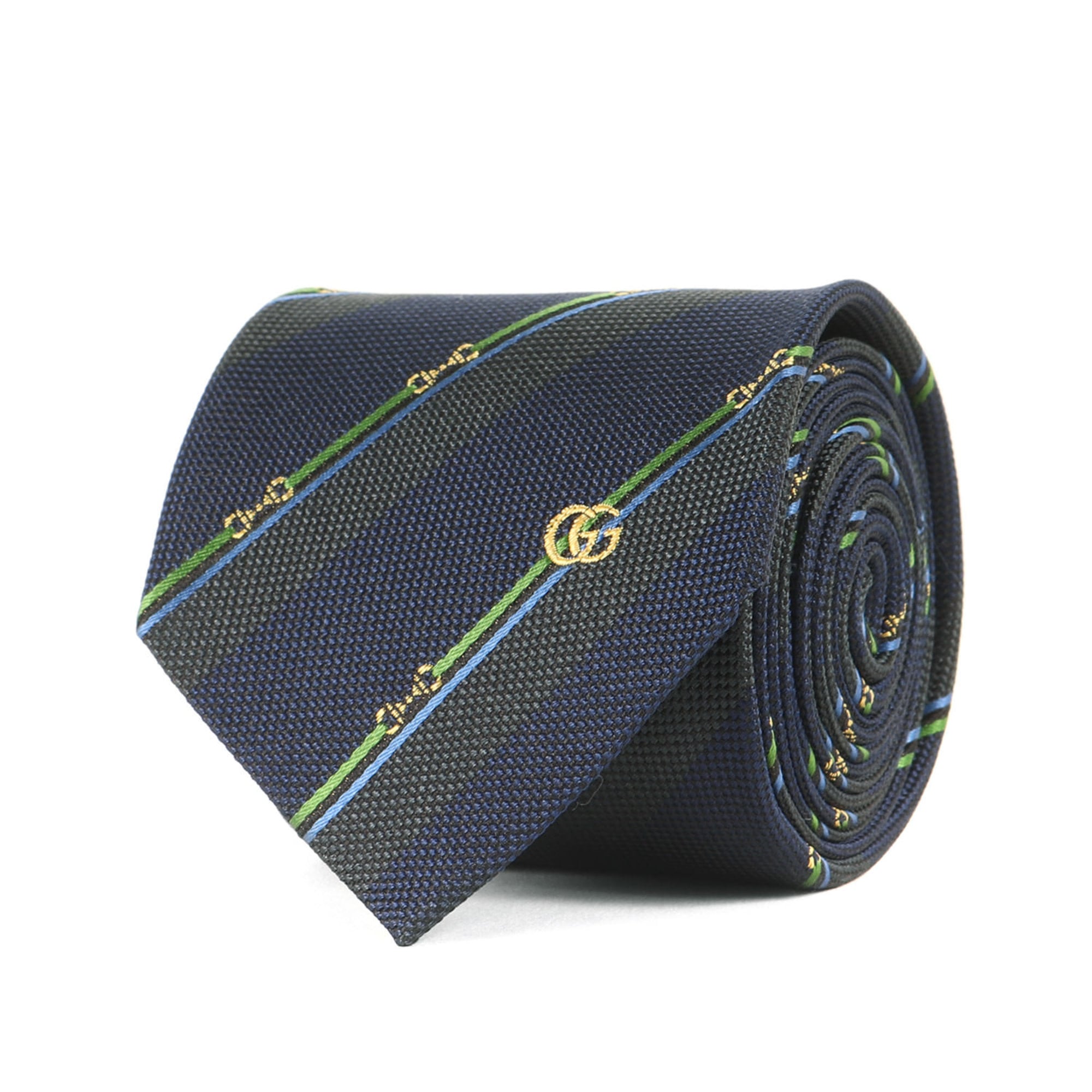 GUCCI Horsebit Regimental Silk Tie in Navy Blue for Men, K4615