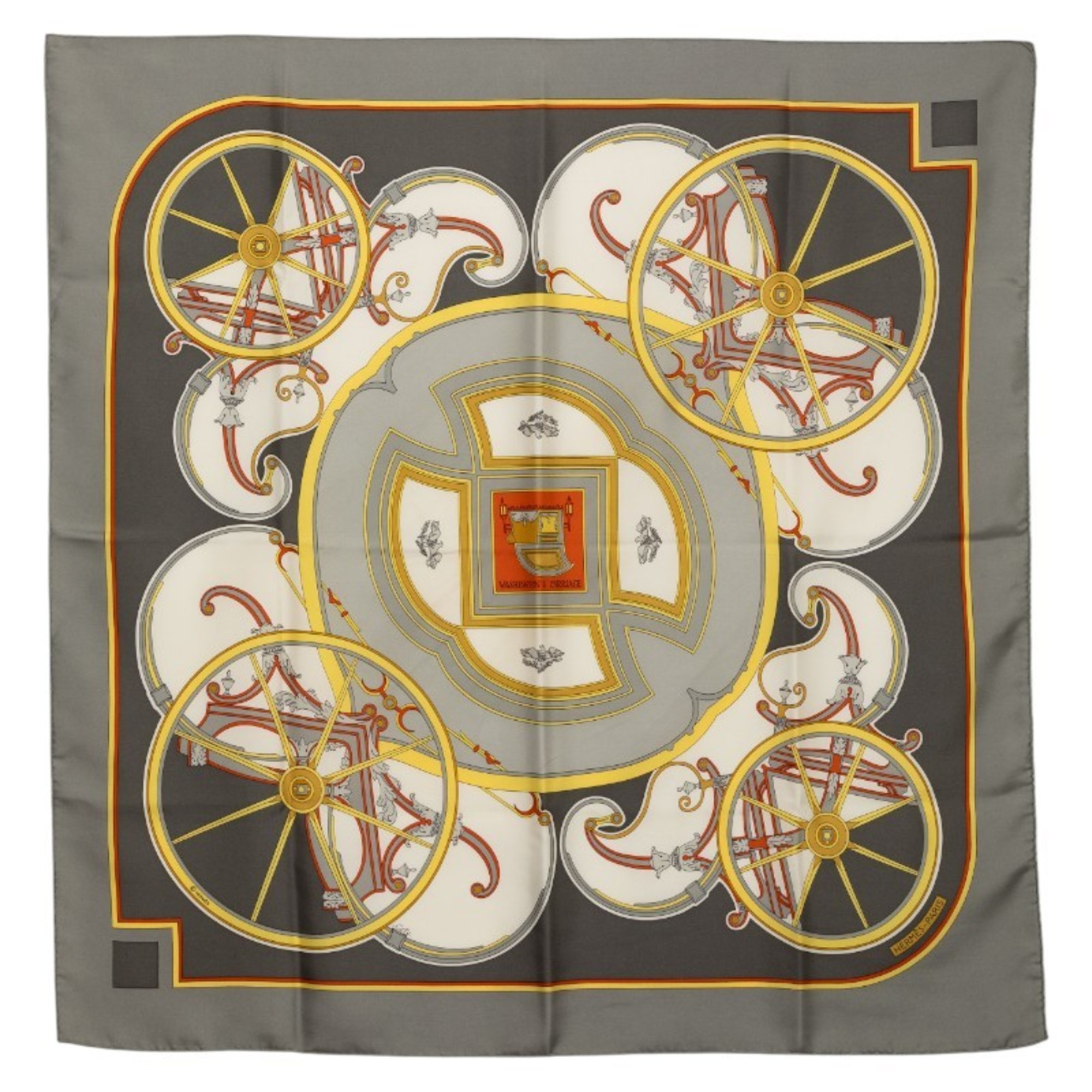 HermÃ¨s CarrÃ© 90 WASHINGTON’S CARRIAGE George Washington Carriage Scarf/Muffler Gray Multicolor Silk Women’s HERMES