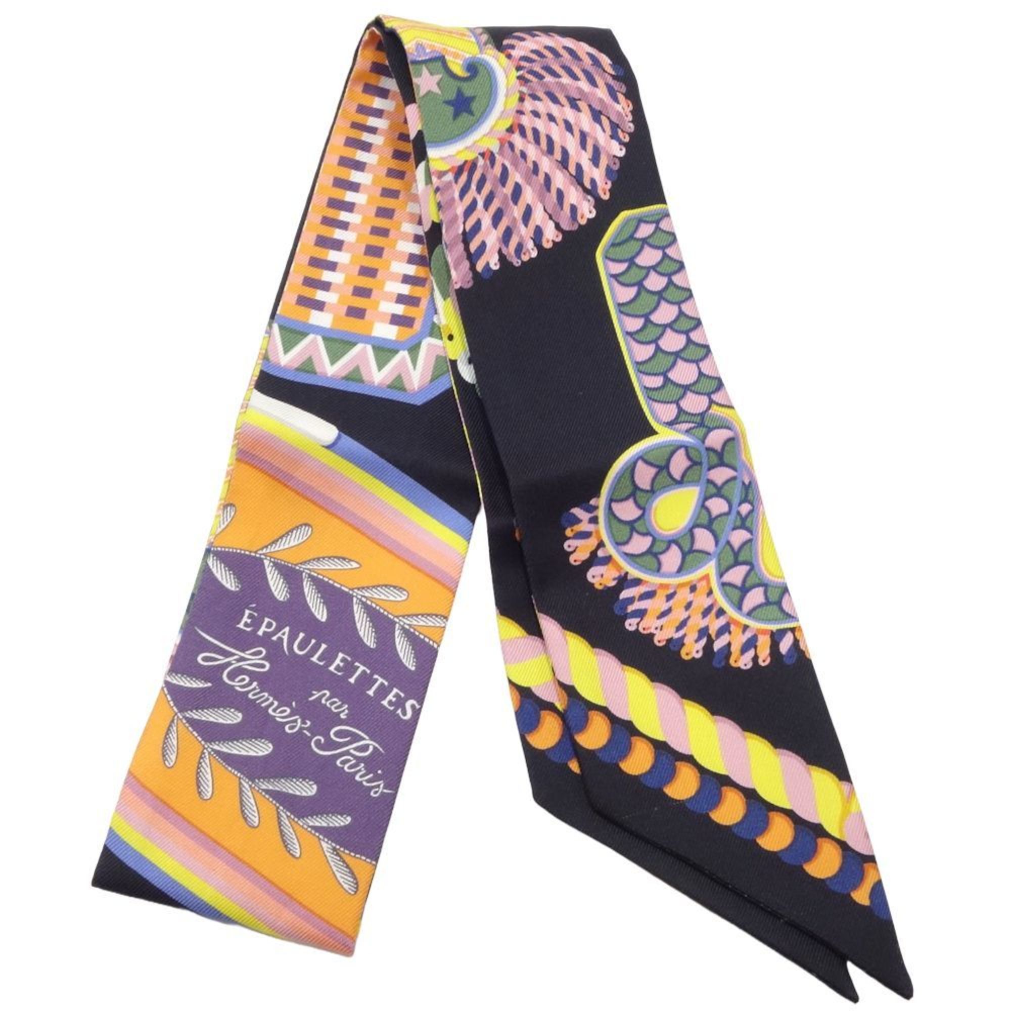 HERMES Scarf Twilly EPAULETTES DE GALA Silk Multicolor Black 180506