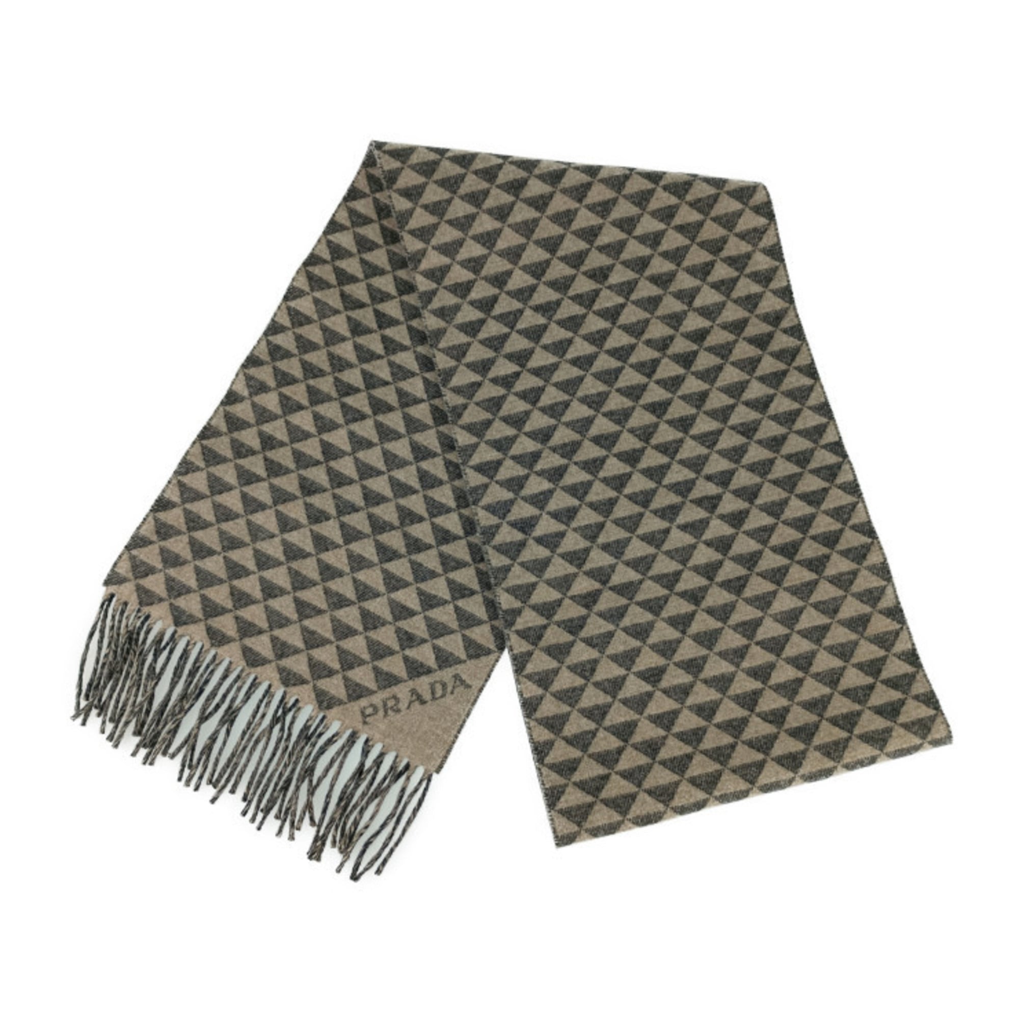 PRADA Scarf DOUBLE SYMBOLE 2FS056 ANTRACITE Grey NOISETTE Beige Wool Cashmere Men’s