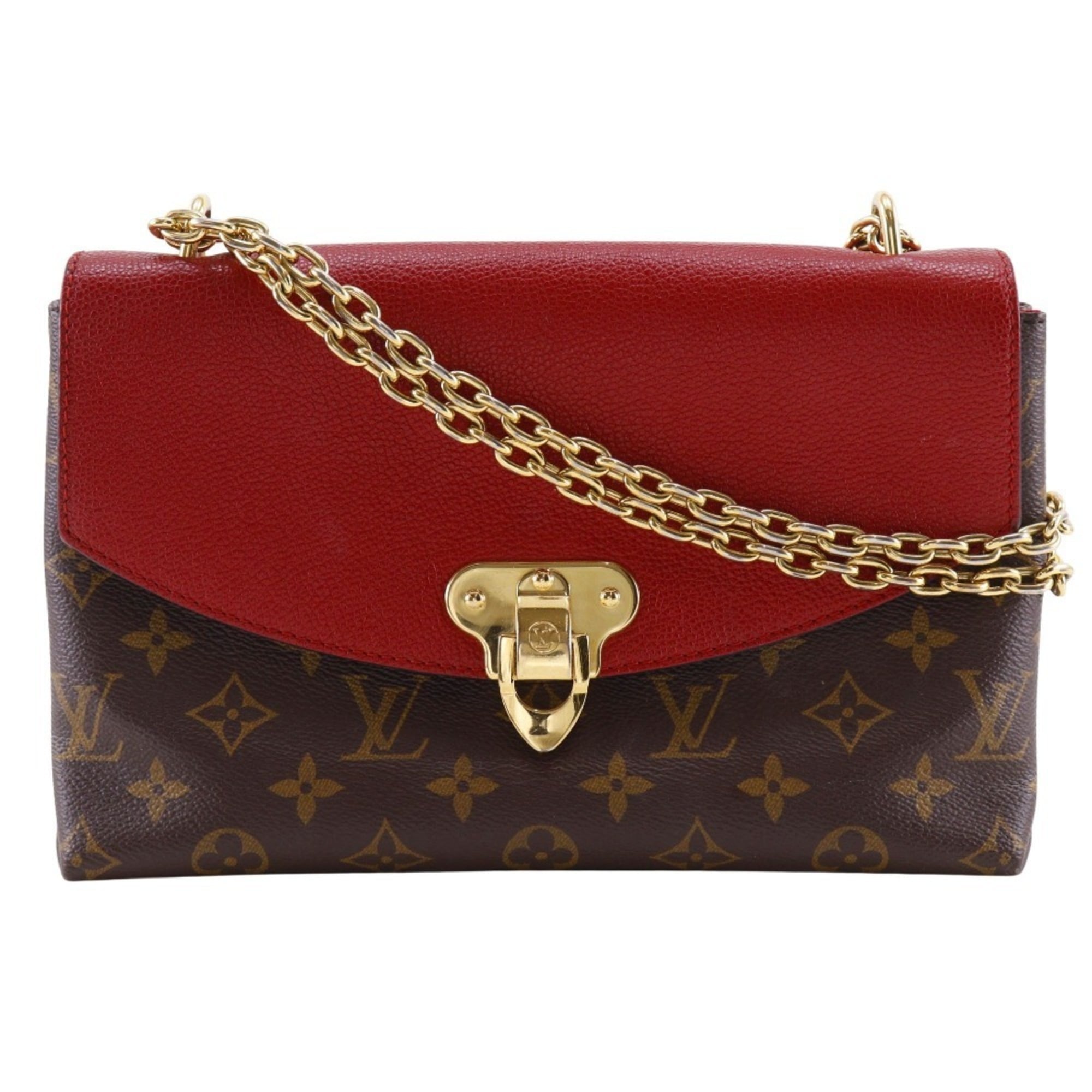 Louis Vuitton Saint Praseed Shoulder Bag M43713 Monogram Canvas Cerise 2017 Brown/Red CA2167 A5 Size Women’s