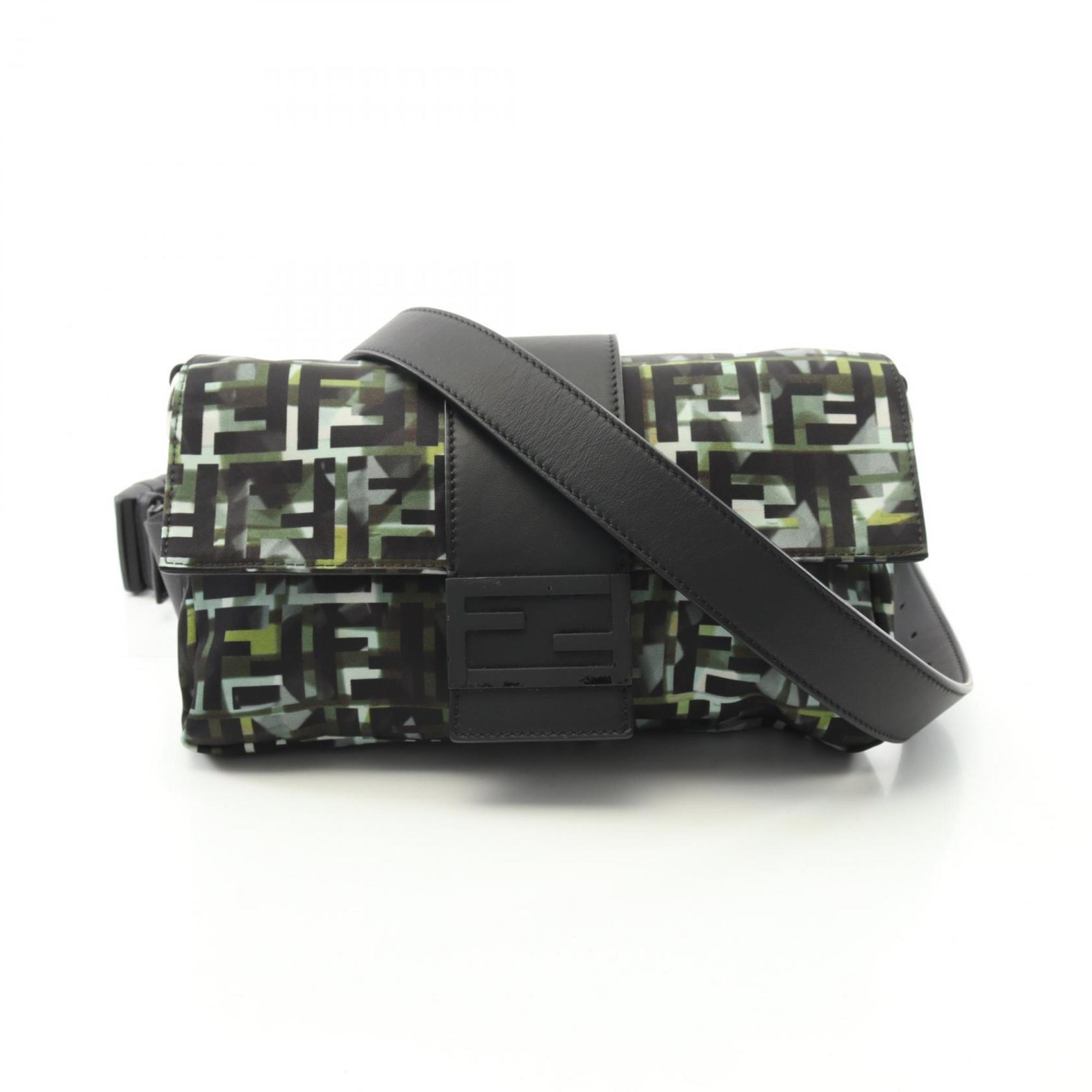 Fendi Mamma Bucket Zucca Waist Bag, Nylon and Leather, Men’s, Black Green