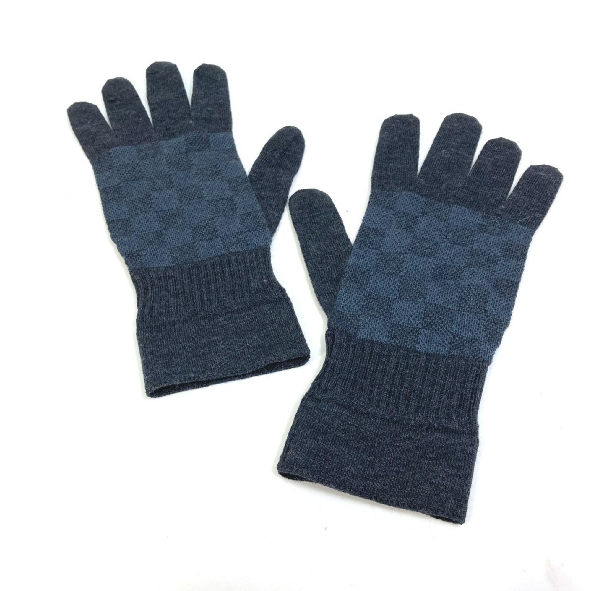 LOUIS VUITTON M70008 Damier Graphite Gon Petit Knit Gloves, Wool/Elastane, Men’s, Gray