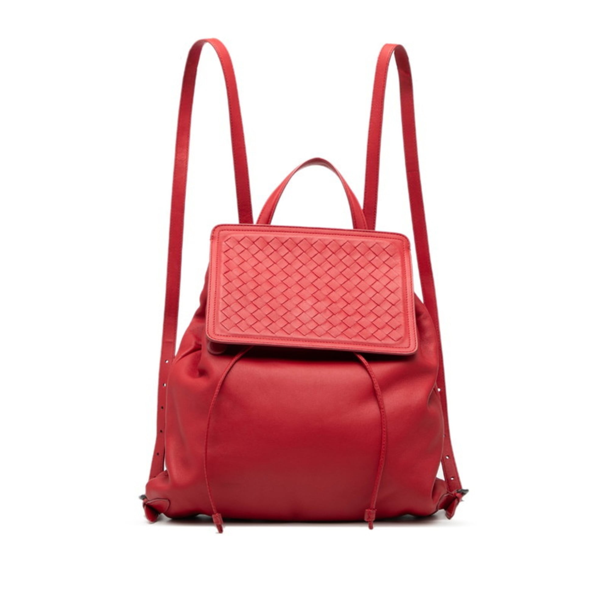 Bottega Veneta Intrecciato Backpack, Red Leather, Women’s