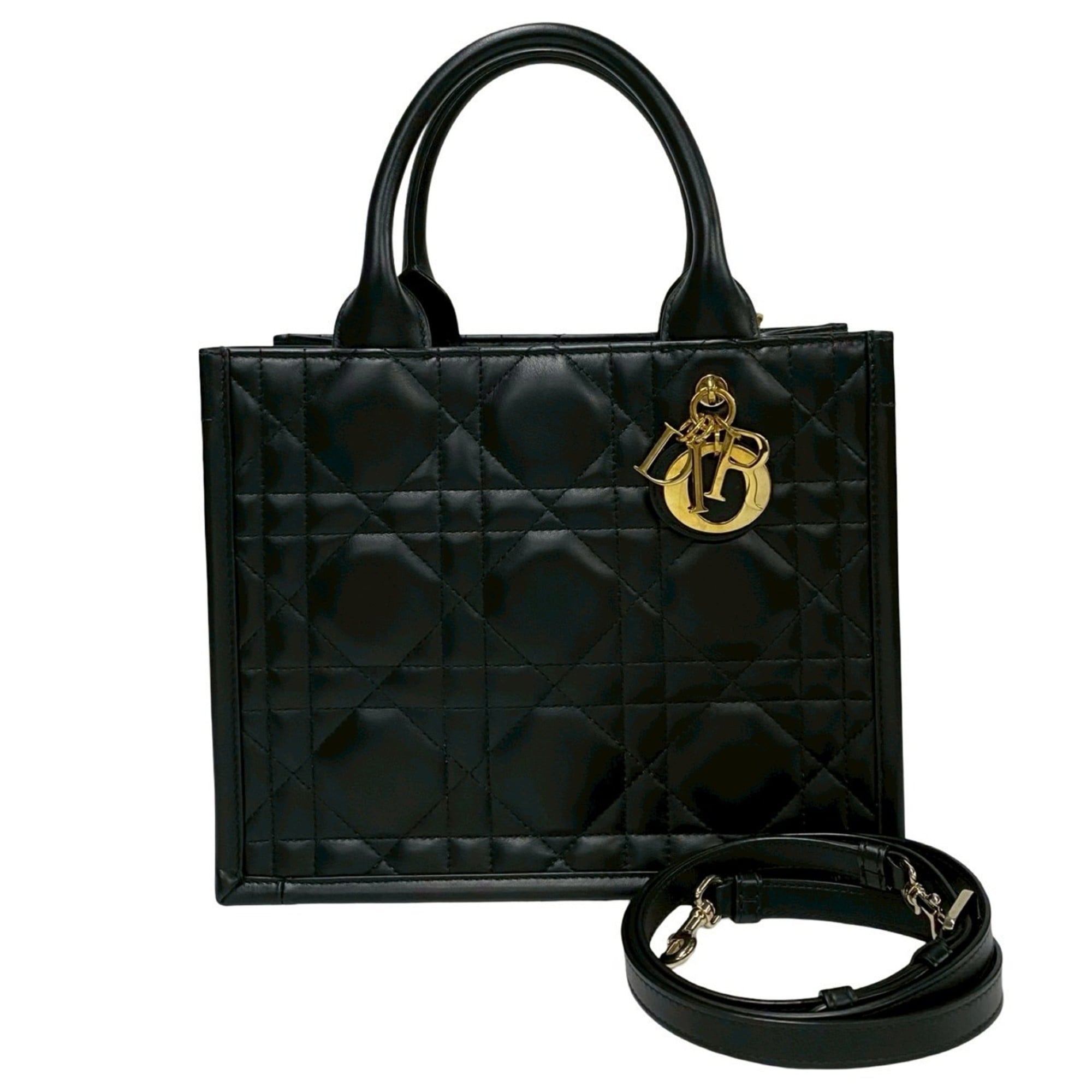 Christian Dior Book Tote in Macrocannage Leather, 2-Way Handbag/Shoulder Bag, Black, 73143