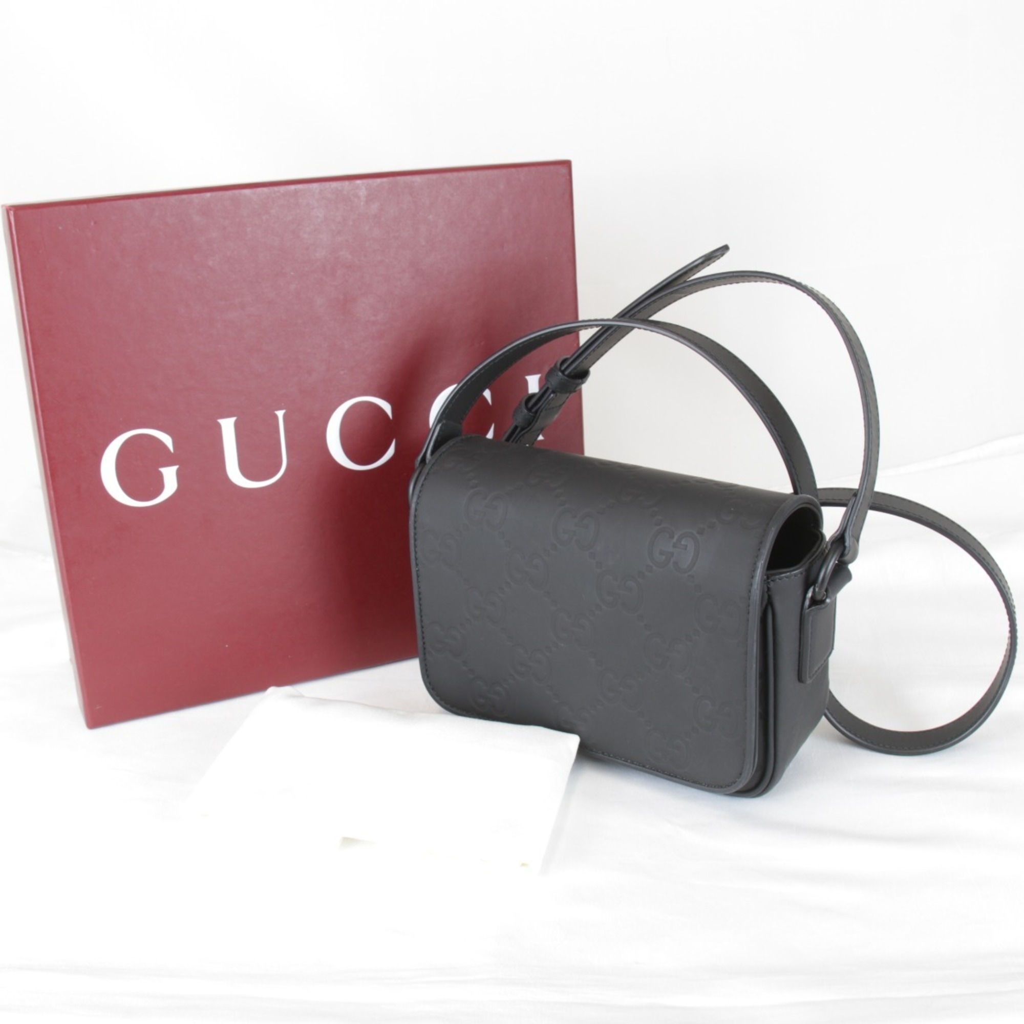 GUCCI GG Rubber Effect Spur Shoulder Bag, Black, Women’s, 794062/1147