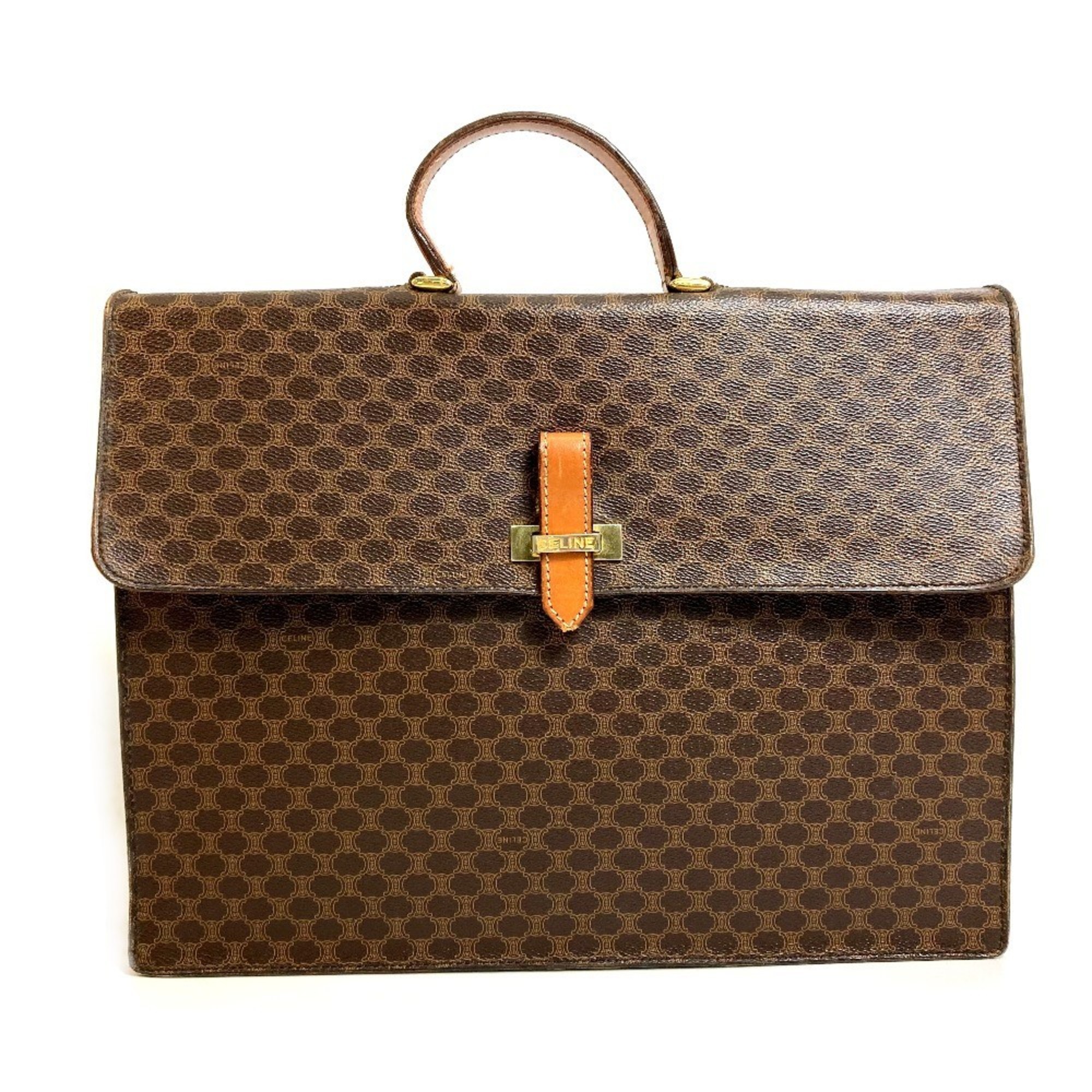 CELINE Macadam Vintage Handbag, Document Bag, Business PVC/Leather, Unisex, Brown