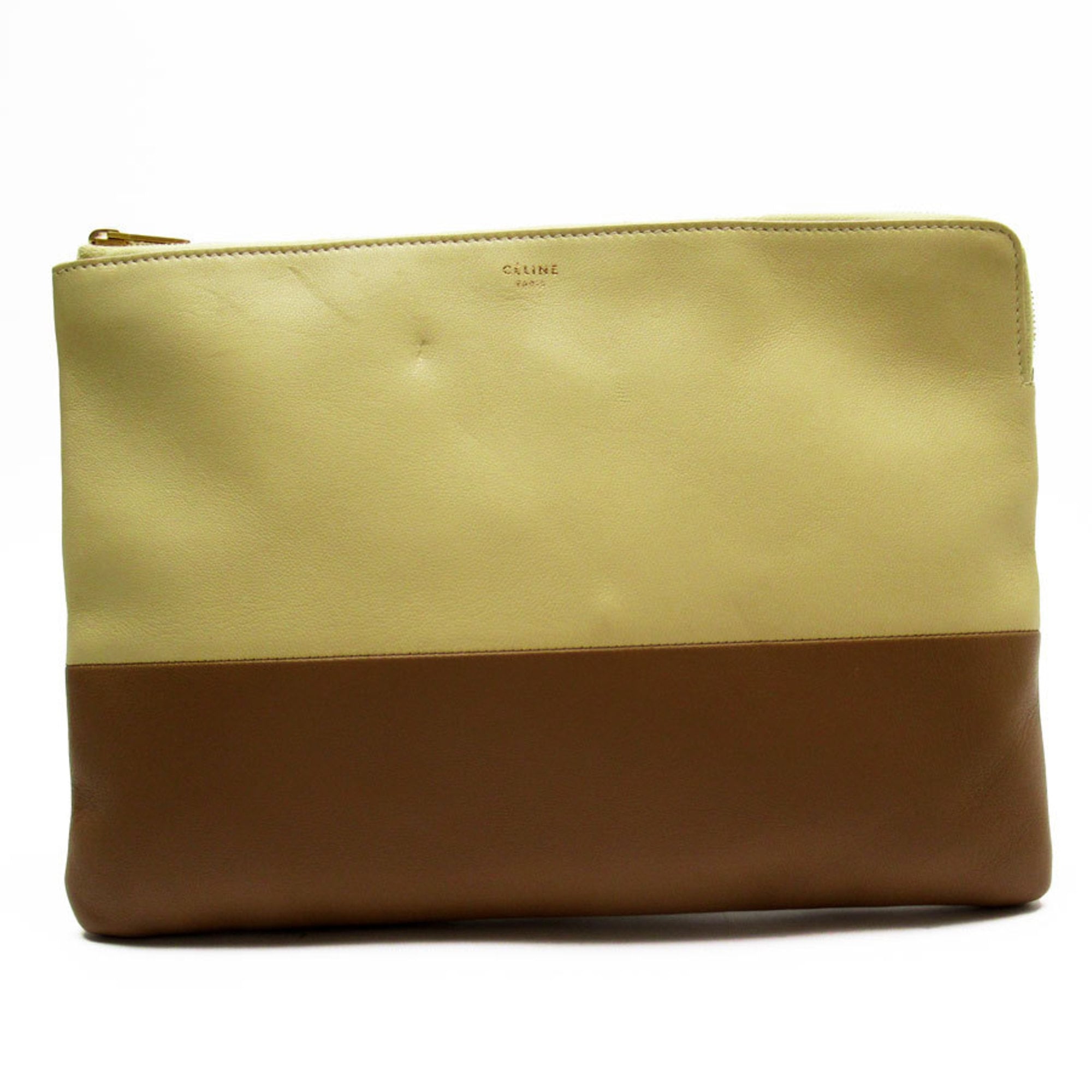 CELINE Clutch Bag Leather Cream x Brown Men’s Women’s t19216a