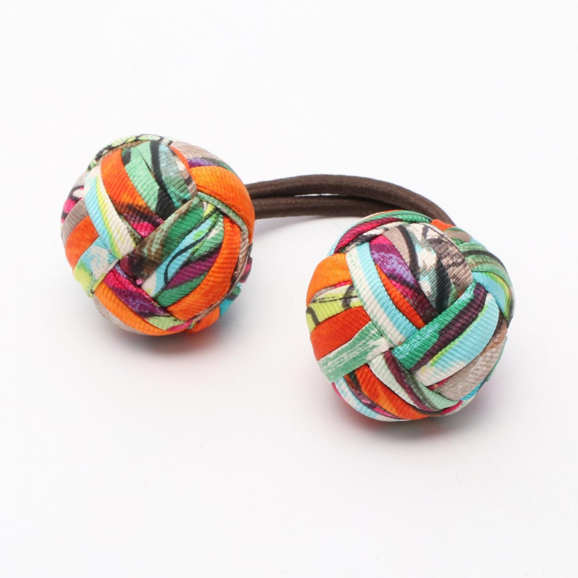 HermÃ¨s HERMES Pompon Scrunchie, Silk, Women’s, Multicolor
