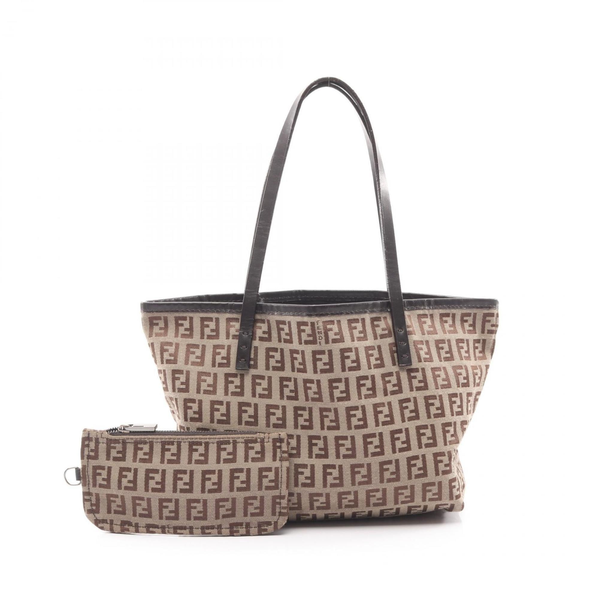 Fendi Zucchino Tote Bag, Canvas and Leather, Women’s, Beige Brown, 8BH056