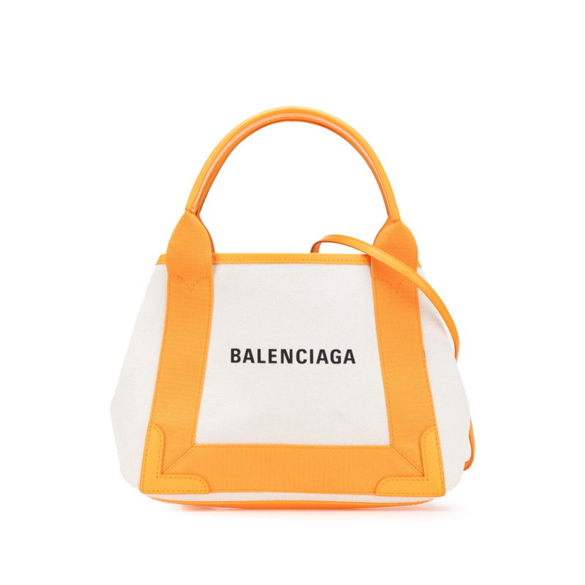 Balenciaga Navy Cabas XS Handbag/Shoulder Bag, 2-Way, 390346, Beige/Orange Canvas and Leather, Women’s, BALENCIAGA