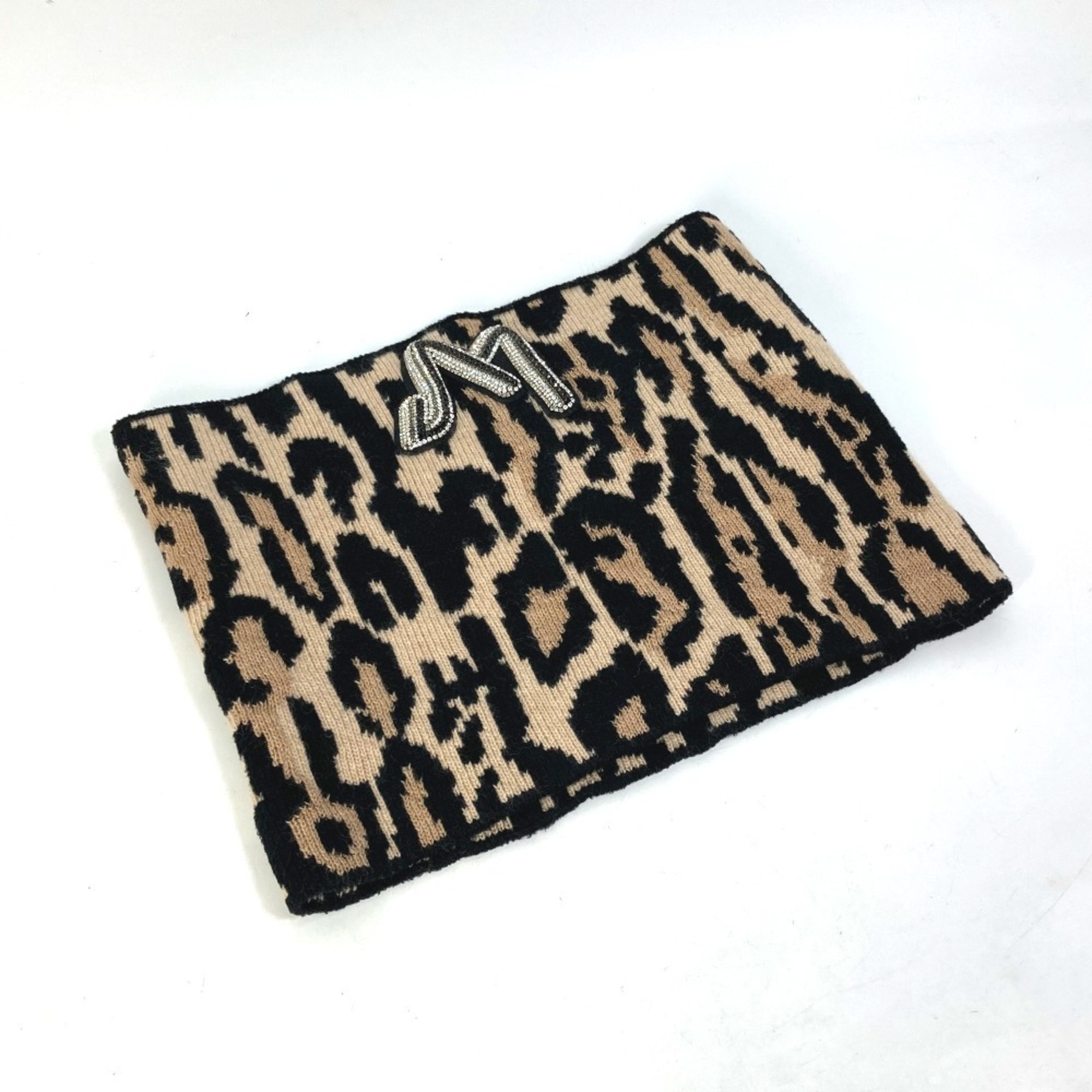 LOUIS VUITTON M74049 Leopard Print Snood with LV Leogram Sequins, Wool/Rayon Scarf, Brown, Women’s