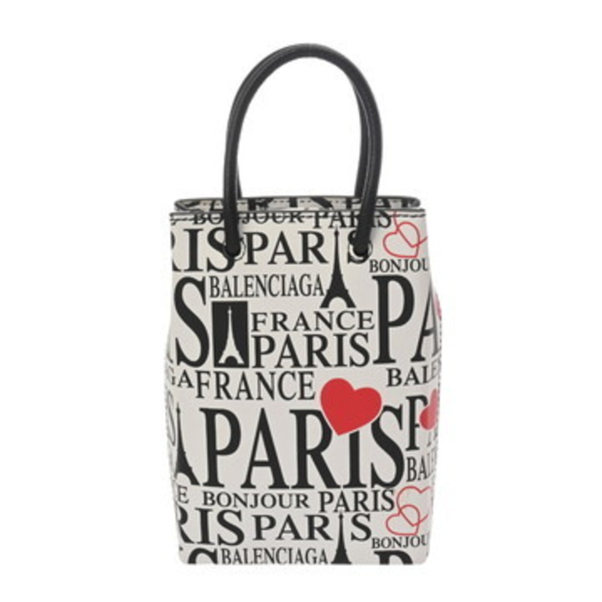 BALENCIAGA Shopping Phone Holder, White/Black, 593826, Women’s Leather Shoulder Bag, AB Grade, Pre-owned, Ginzo