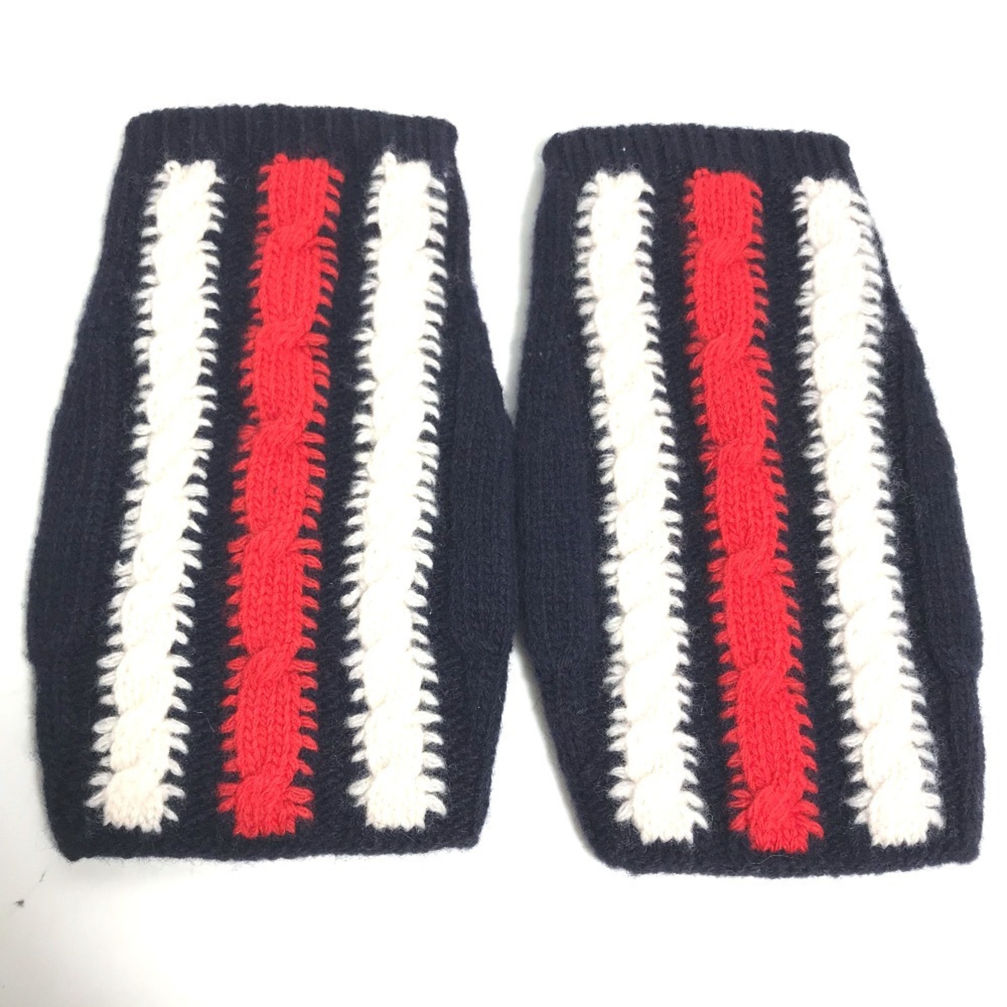 GUCCI 521149 Fingerless Striped Gloves Wool Women’s Navy