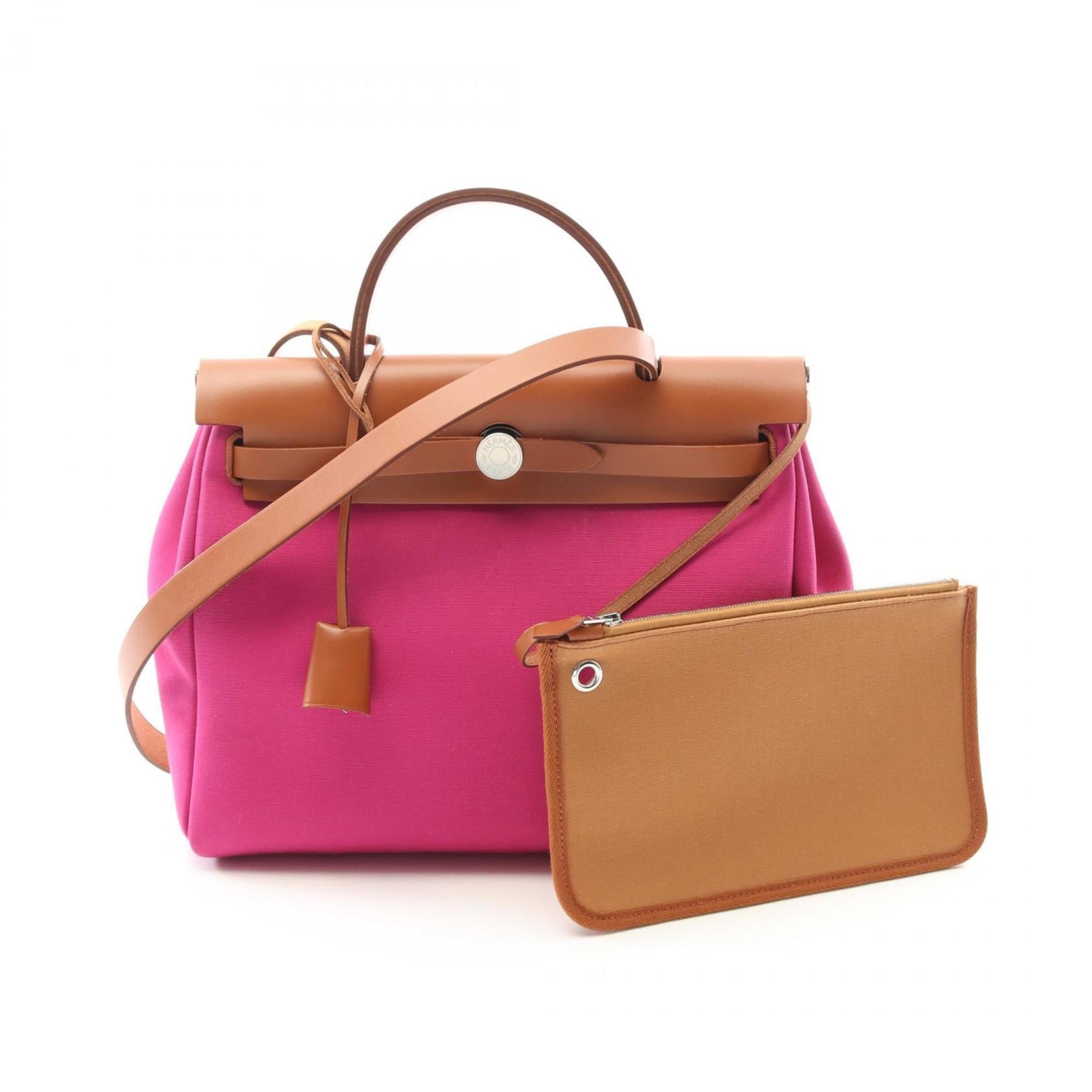 Hermes HERMES Airbag Zip PM Magnolia Dune Handbag Toile H Vache Hunter Women’s Pink Brown