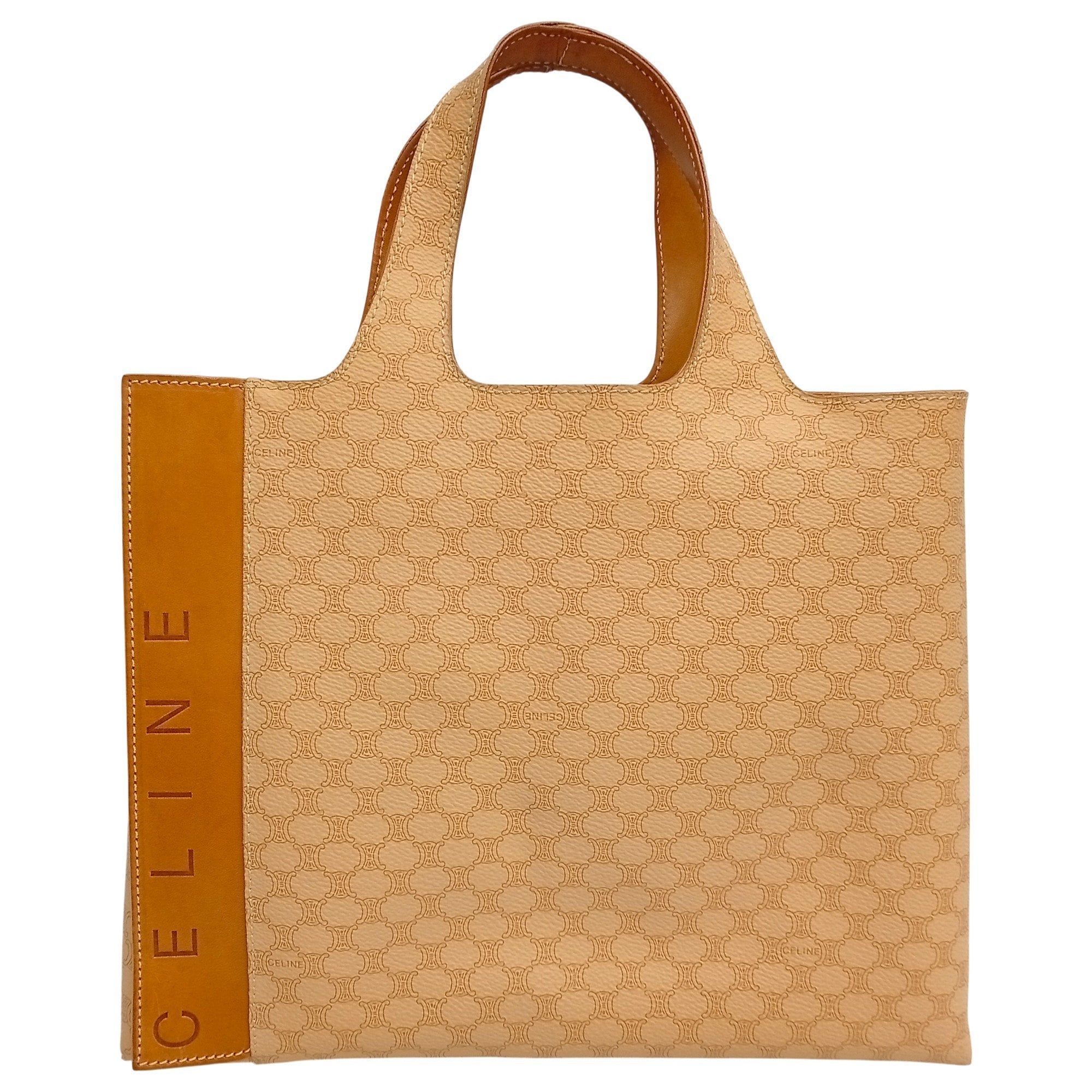 CELINE Macadam pattern beige brown tote bag handbag
