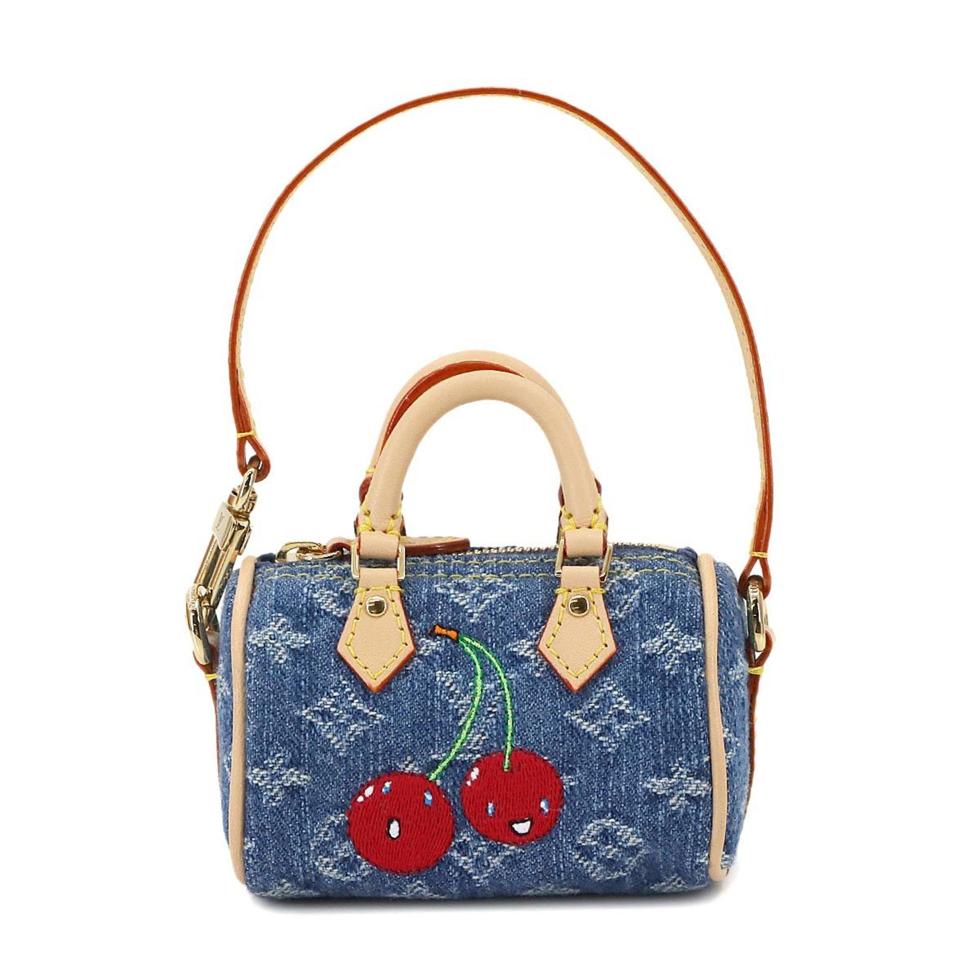 Louis Vuitton LV x TM Bag Charm Micro Speedy Keychain Monogram Cherry Denim Blue M02535