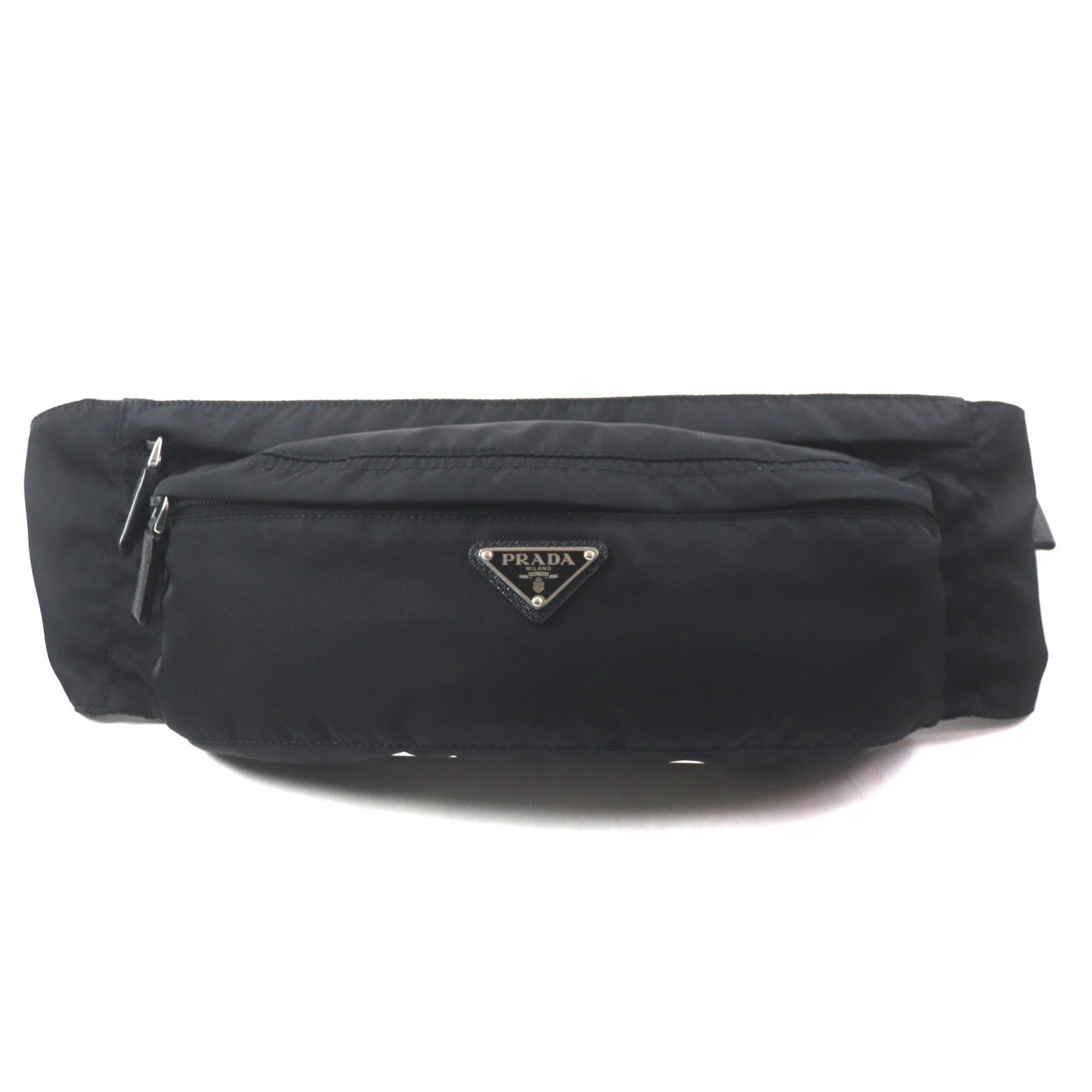 PRADA Tessuto Triangle Logo Plate Nylon Saffiano Leather Belt Bag/Body Bag Black Men’s 2VL132