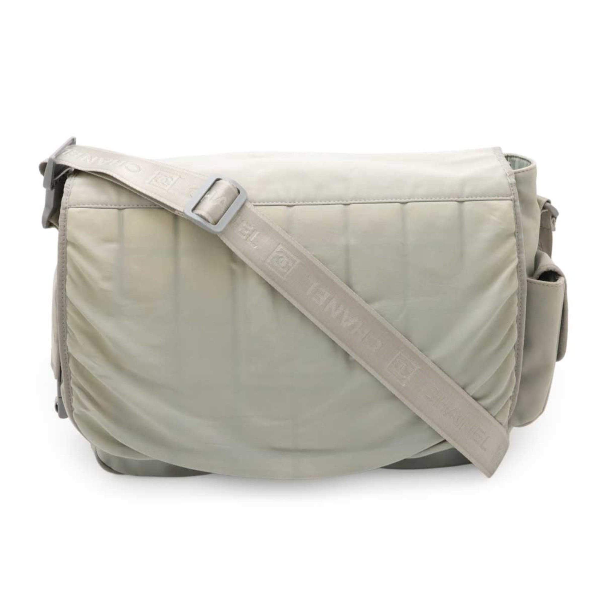 CHANEL Chanel Sport Line Chocolate Bar Coco Mark Shoulder Bag Nylon Light Gray