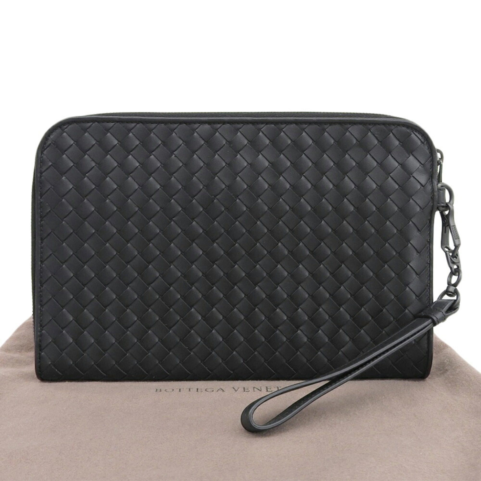 Bottega Veneta Intrecciato Second Bag 493190 Clutch in Black Leather