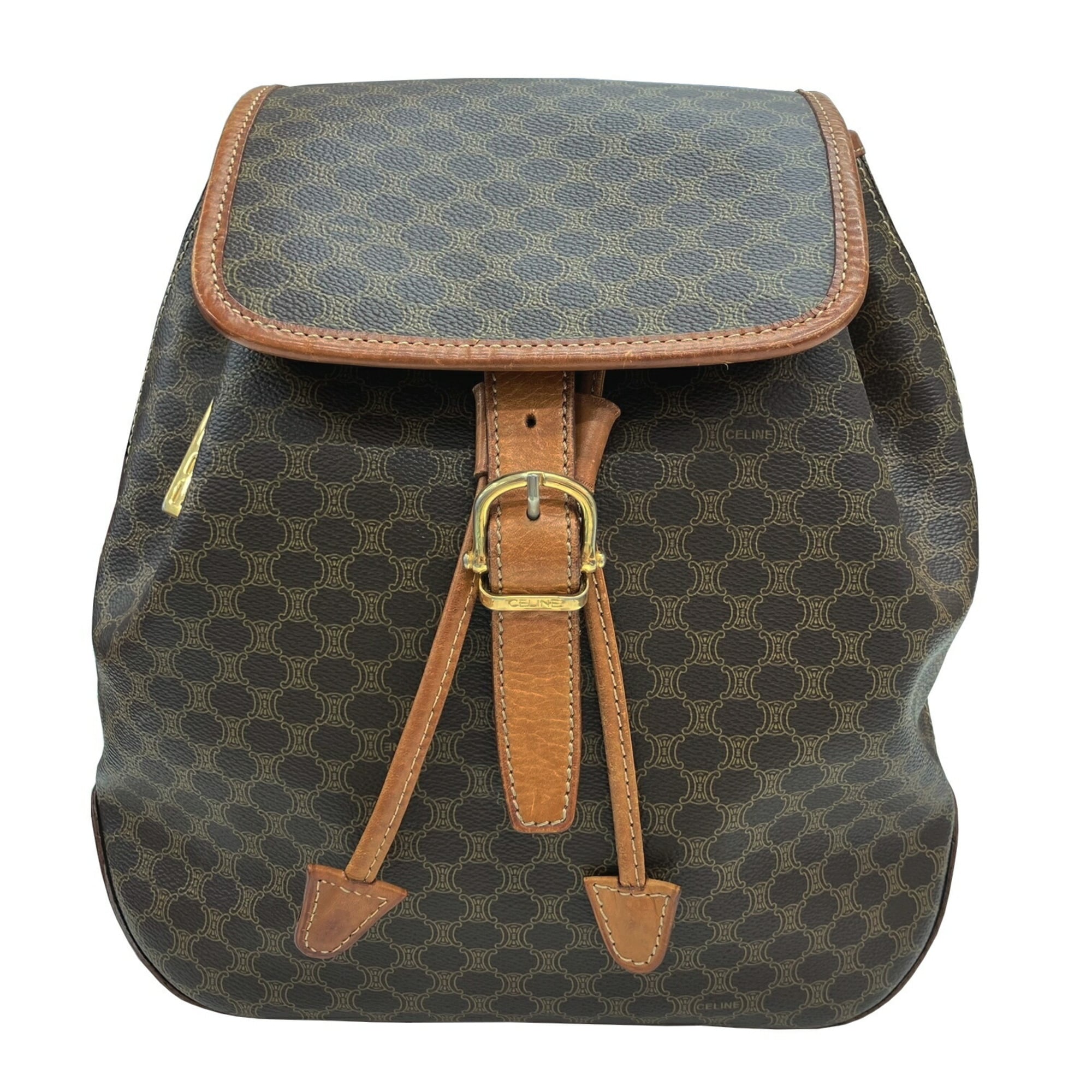 CELINE Macadam Pattern Backpack in Brown Leather for Women