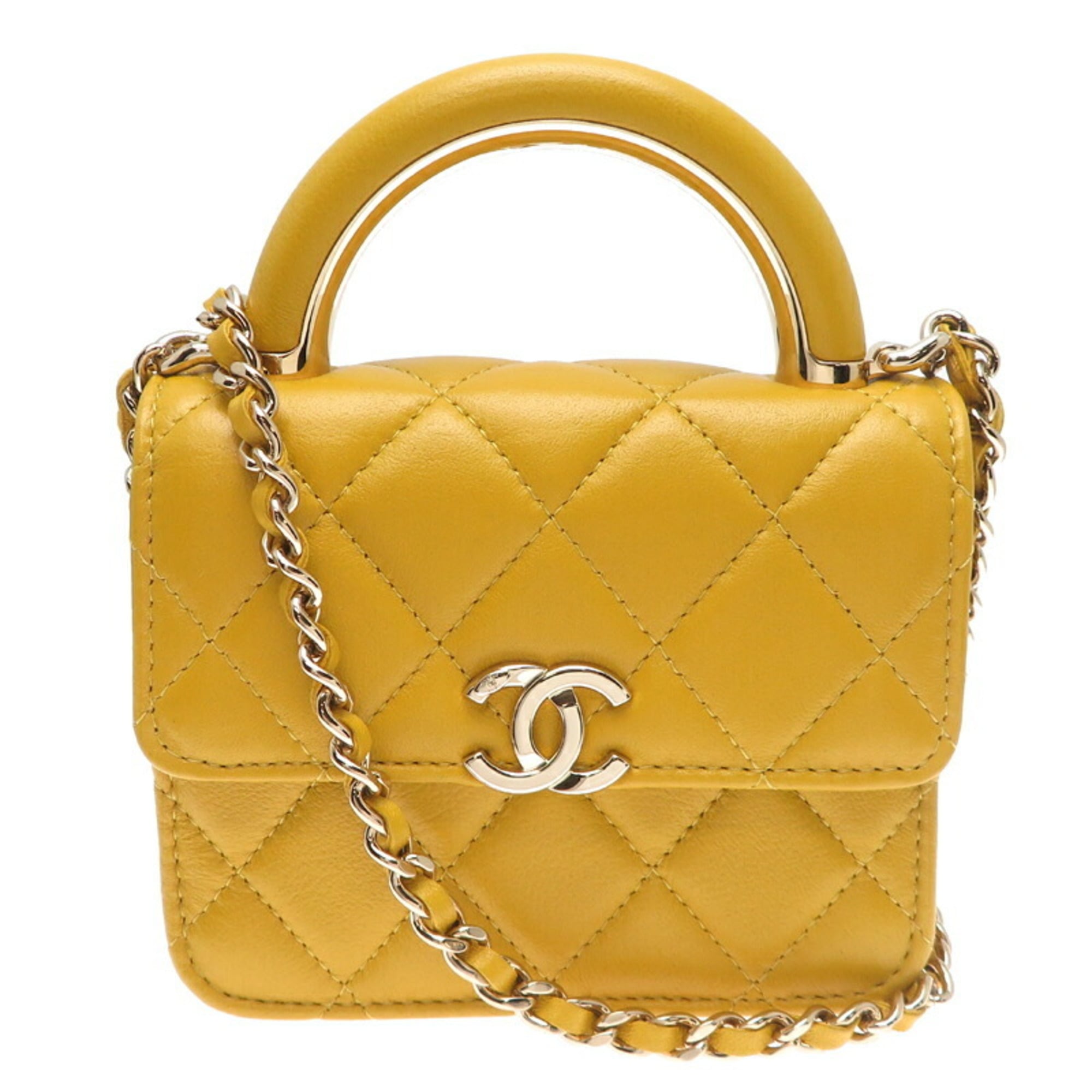 Chanel Mini Matelasse Chain Women’s Shoulder Bag AP2845 Lambskin Yellow