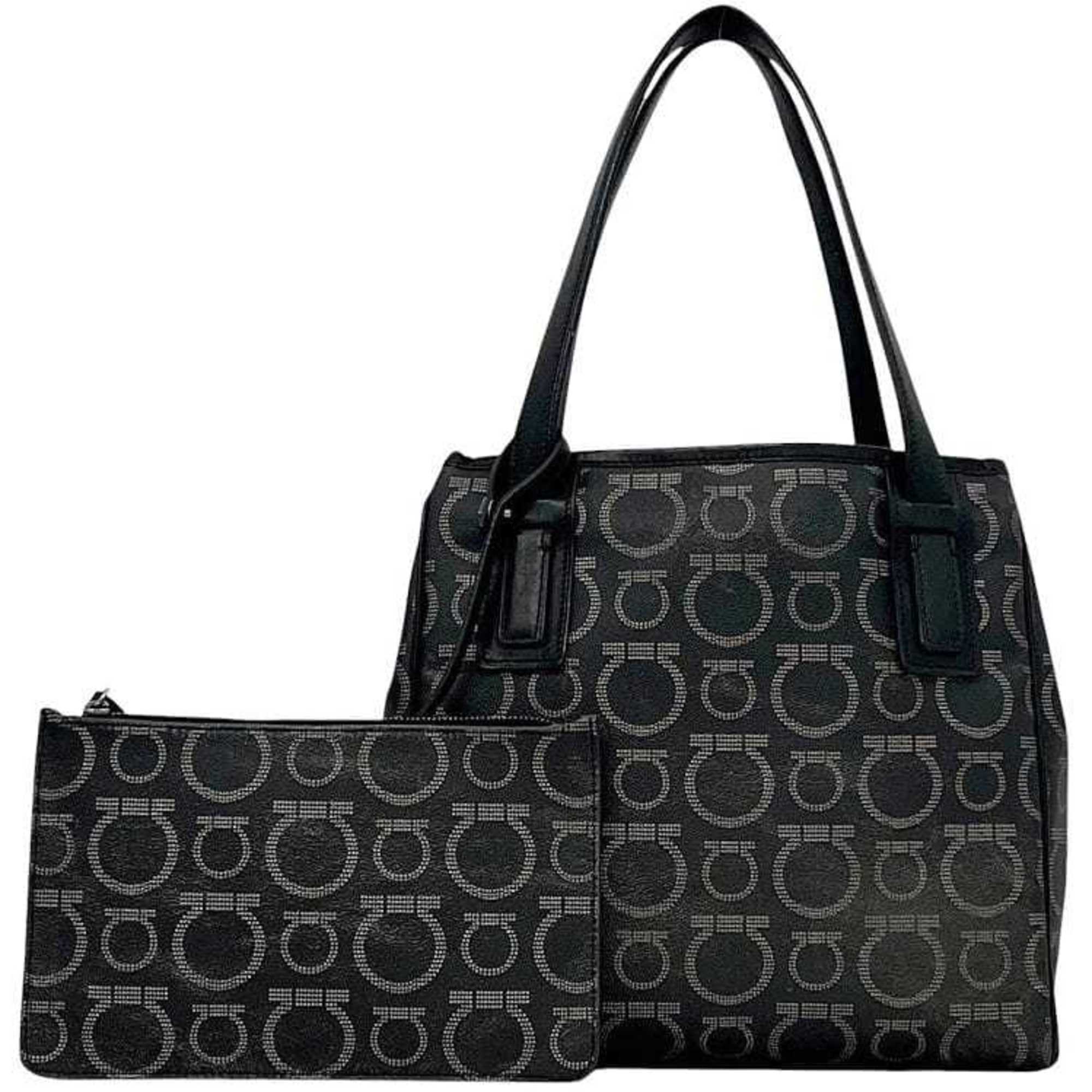 Salvatore Ferragamo tote bag ec-24257 in black and silver. Gancini EX-21 7396 PVC leather handbag black. Men’s women’s pouch.