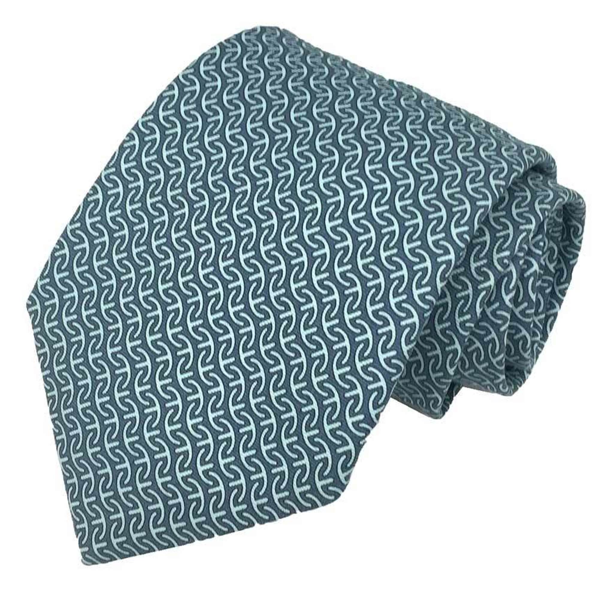 Hermes HERMES tie geometric pattern gray blue silk men’s