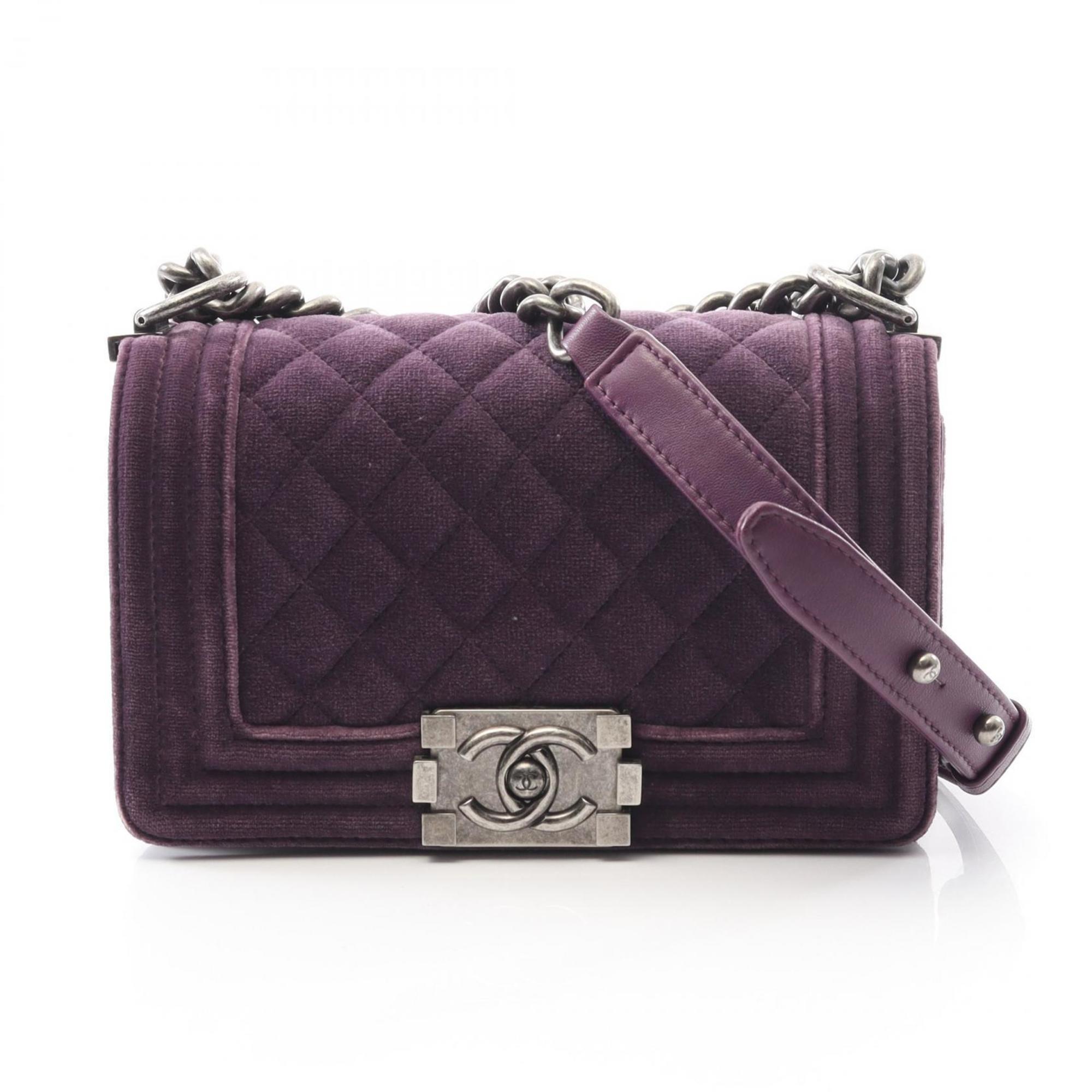 CHANEL Boy Chanel Small Shoulder Bag, Fabric and Leather, Women’s, Purple