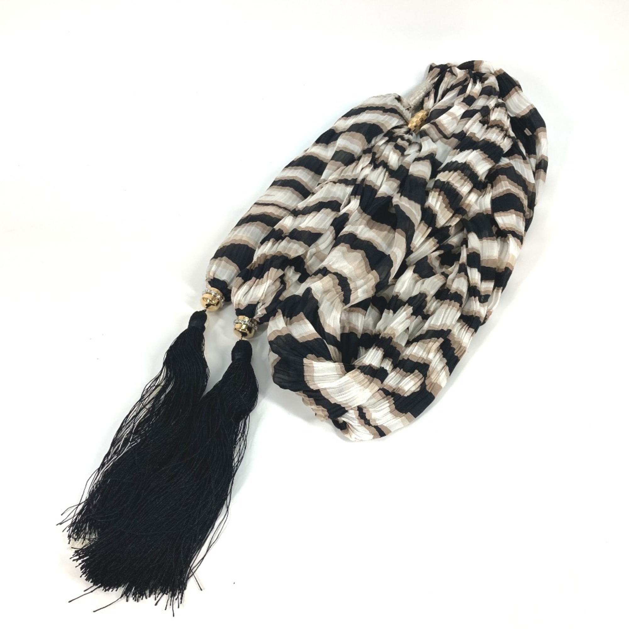 LOUIS VUITTON Tassel Shawl with Fringe and Rhinestones, Silk Stole, Women’s, Brown