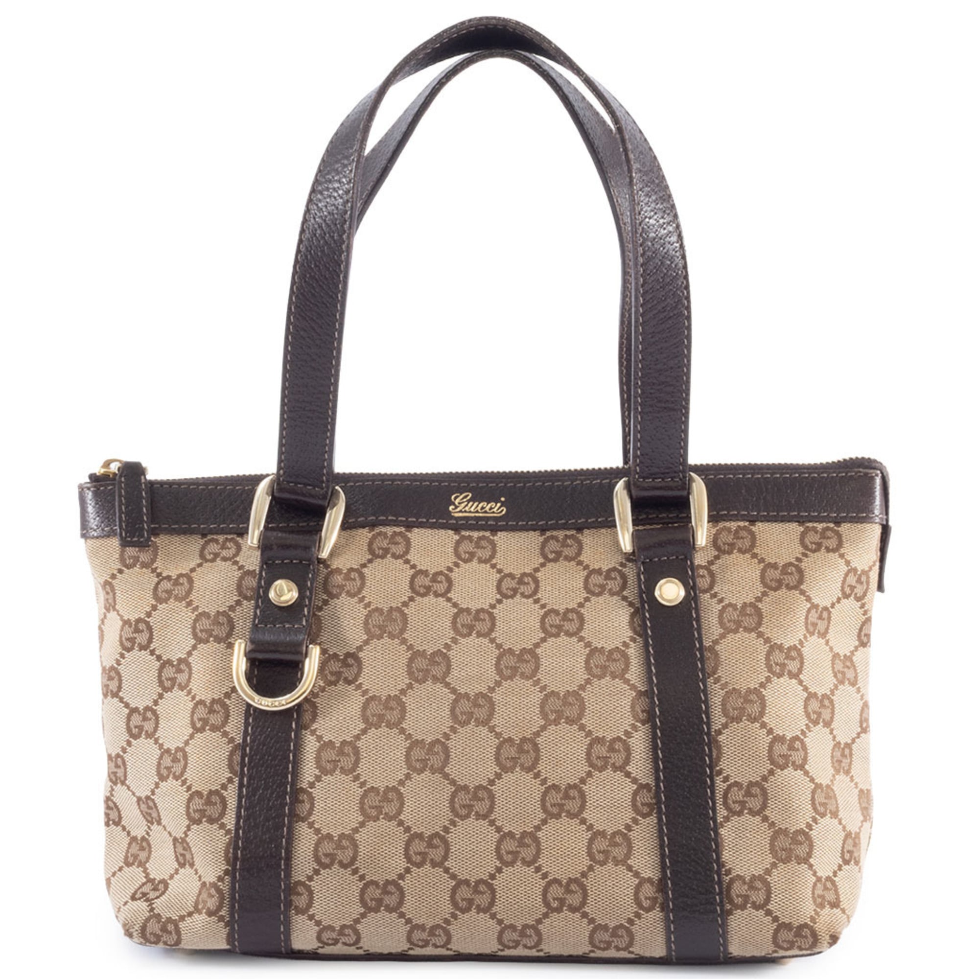 Gucci GG Canvas Tote Bag 141471 Leather Beige Brown Women’s Mini Handbag GUCCI