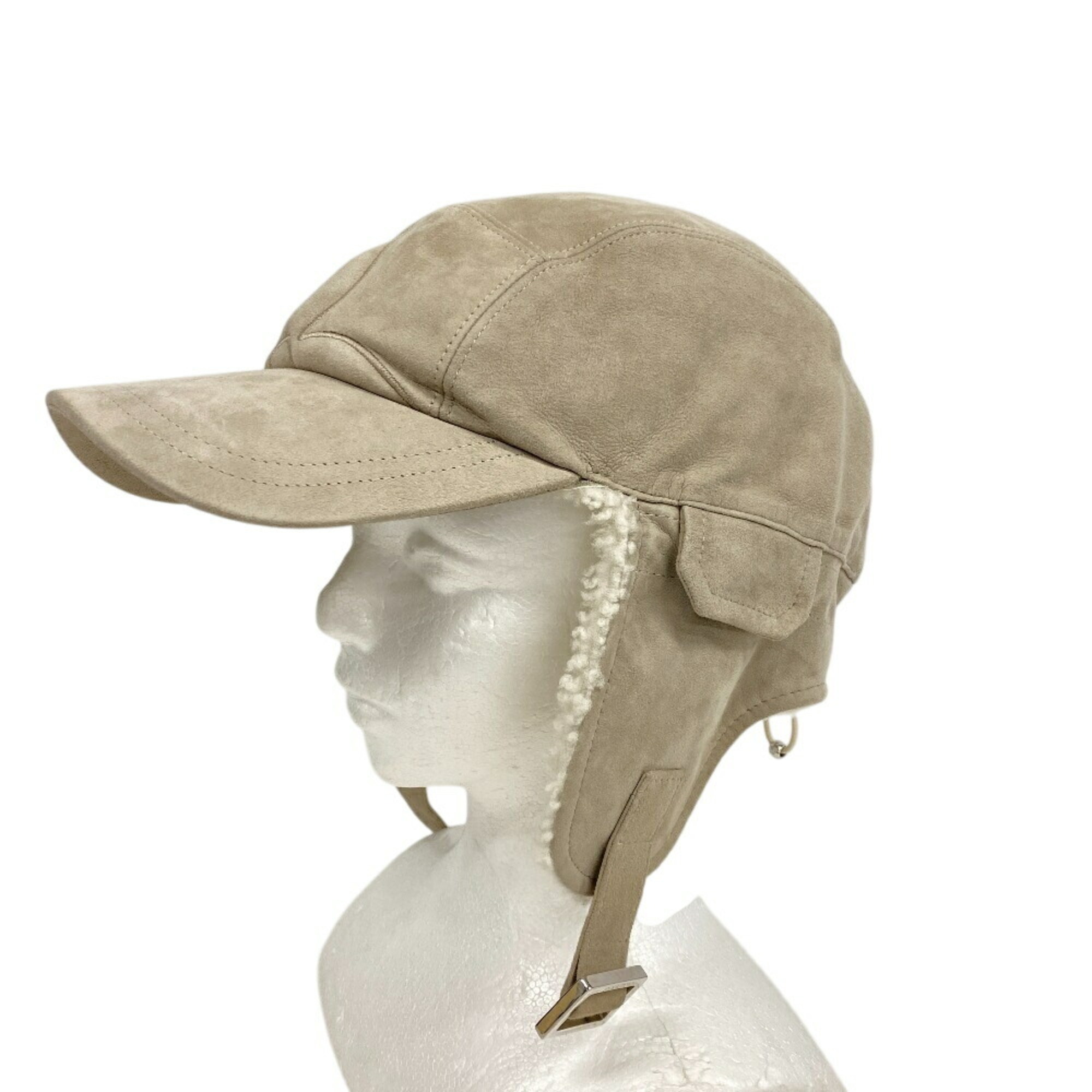 LOUIS VUITTON M7247A Shearling Cache Flower Cap Beige Unisex