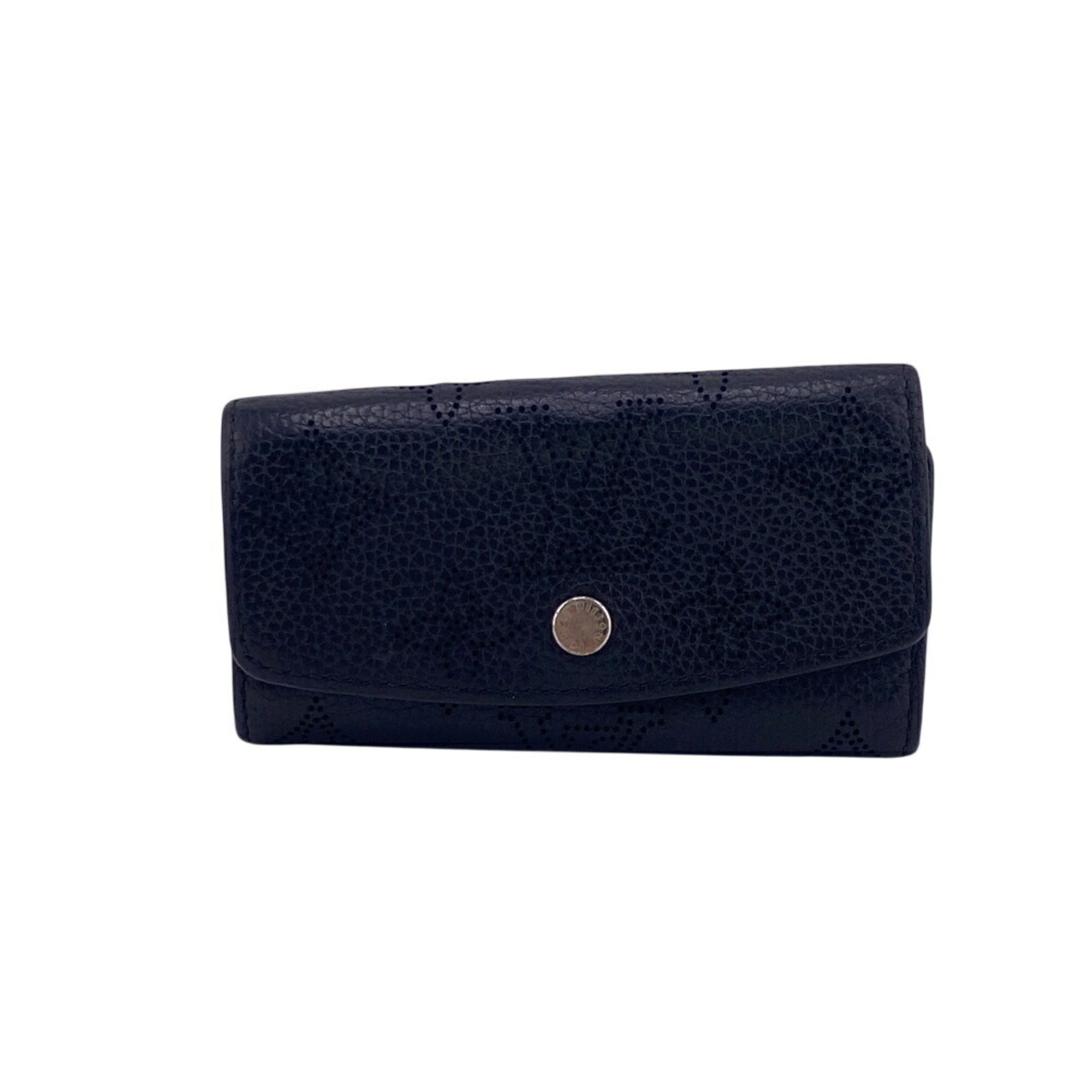 LOUIS VUITTON M64054 Multicle 4 Perforated Monogram Mahina 4-Ring Key Case, Black, Women’s