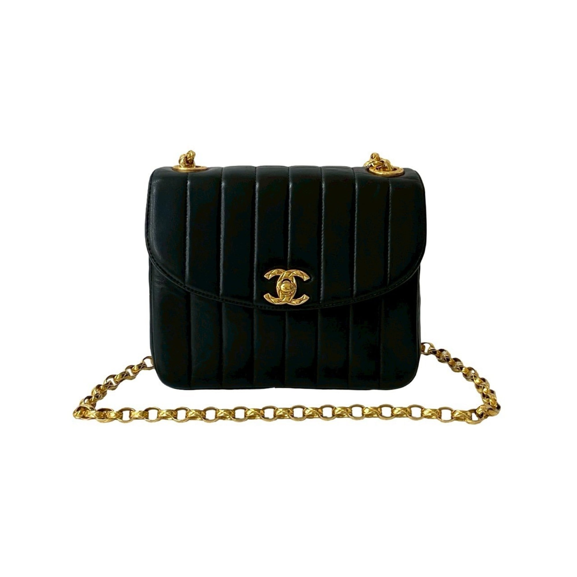 CHANEL Coco Lambskin Leather Shoulder Bag with Chain, Black, 34851