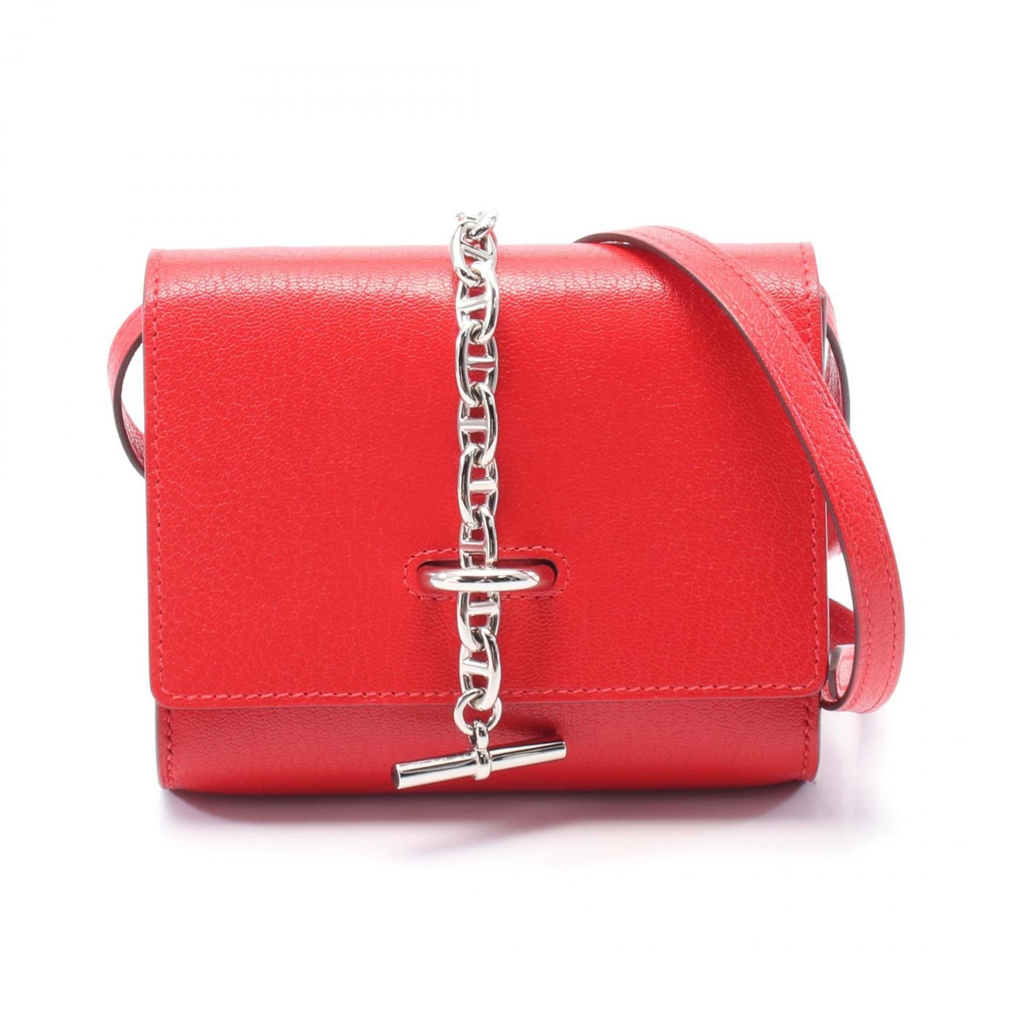 Hermes HERMES Chaine d’Ancre Compact Wallet Shoulder Bag Leather Chevre Women’s Red