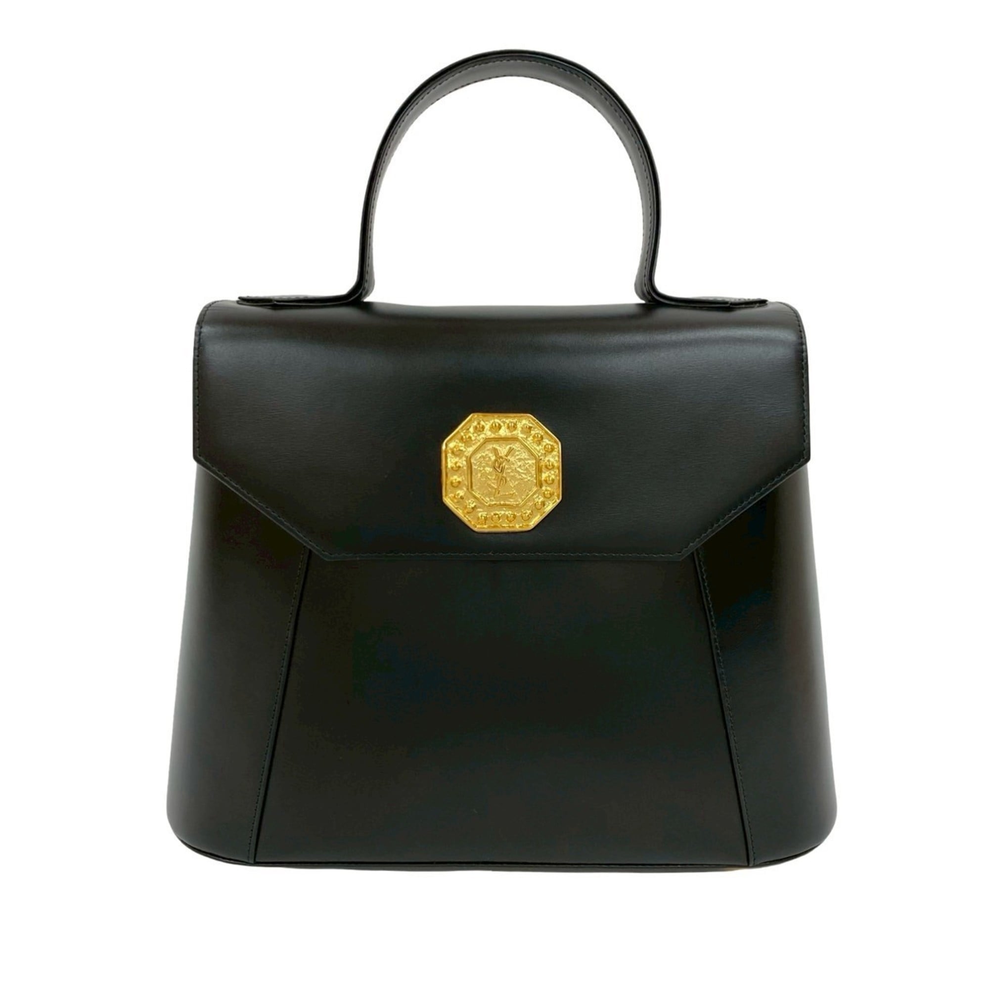 Yves Saint Laurent YSL logo hardware genuine leather handbag mini tote bag black 93128