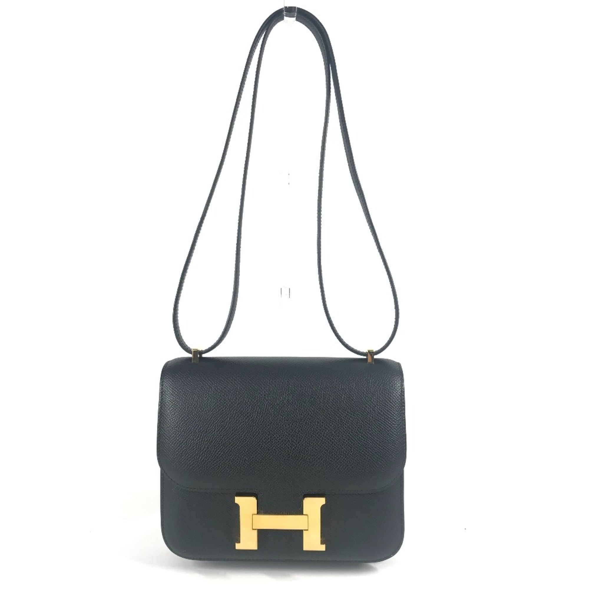 HERMES H Logo Constance Mini Flap Bag, Crossbody Pochette, Shoulder Epson, Women’s, Black