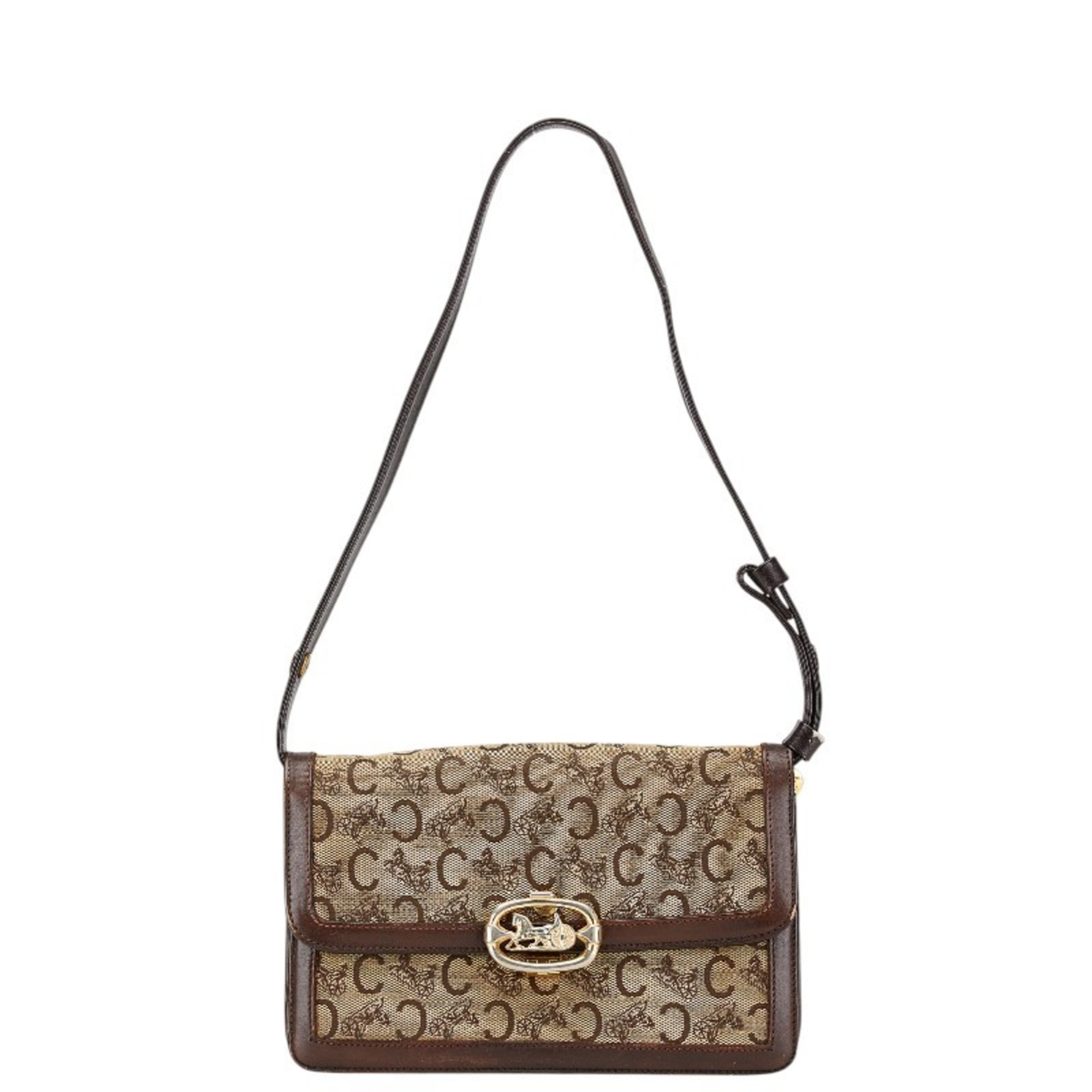 Celine C Macadam One-Shoulder Bag in Brown Canvas and Leather for Women