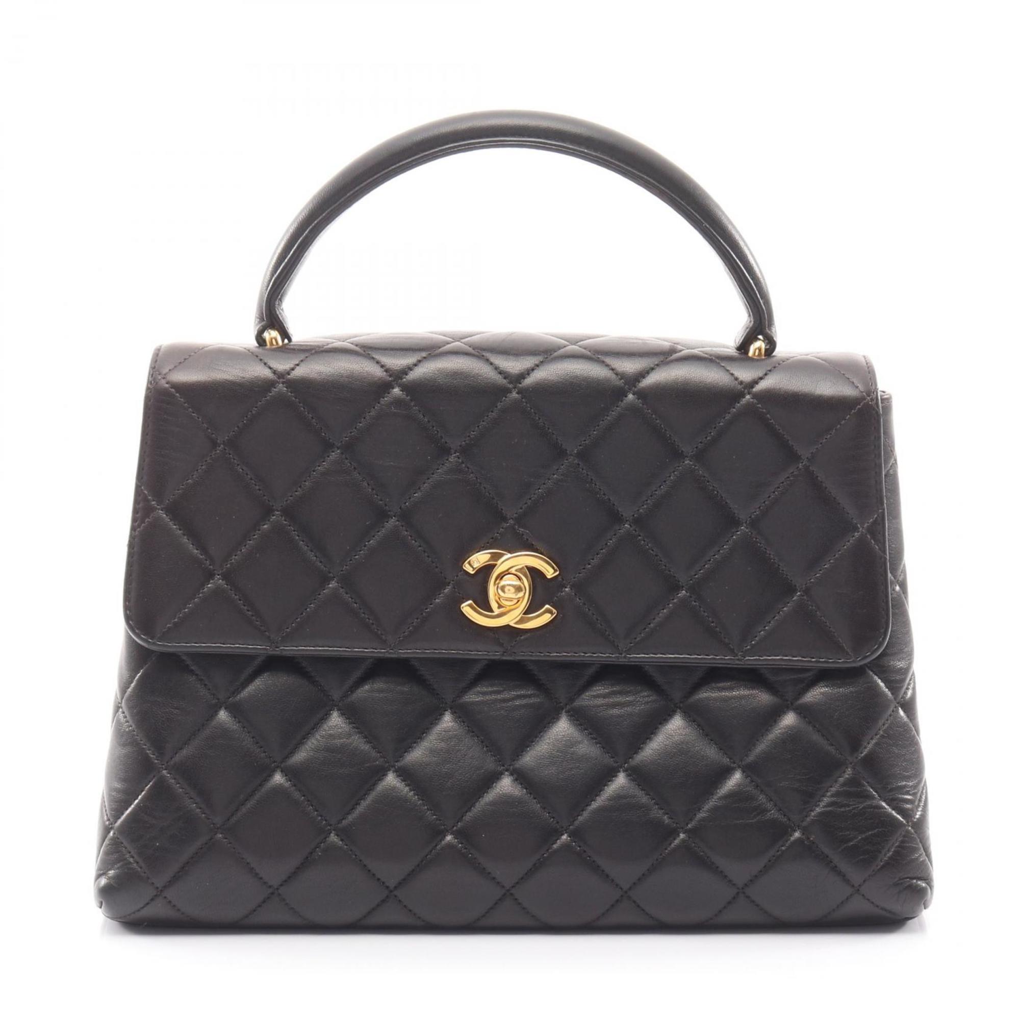 CHANEL Matelasse Top Handle Handbag in Lambskin Leather, Black